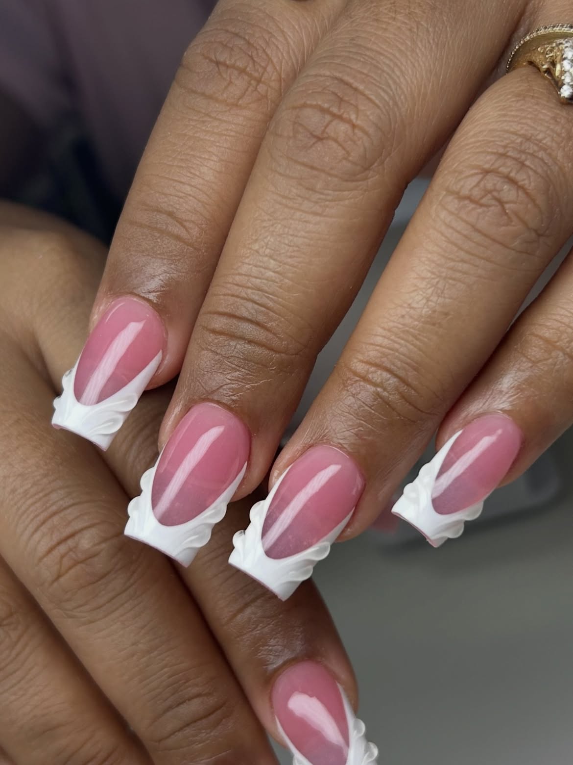 3D French Ombre Square Nails with Textured Tips