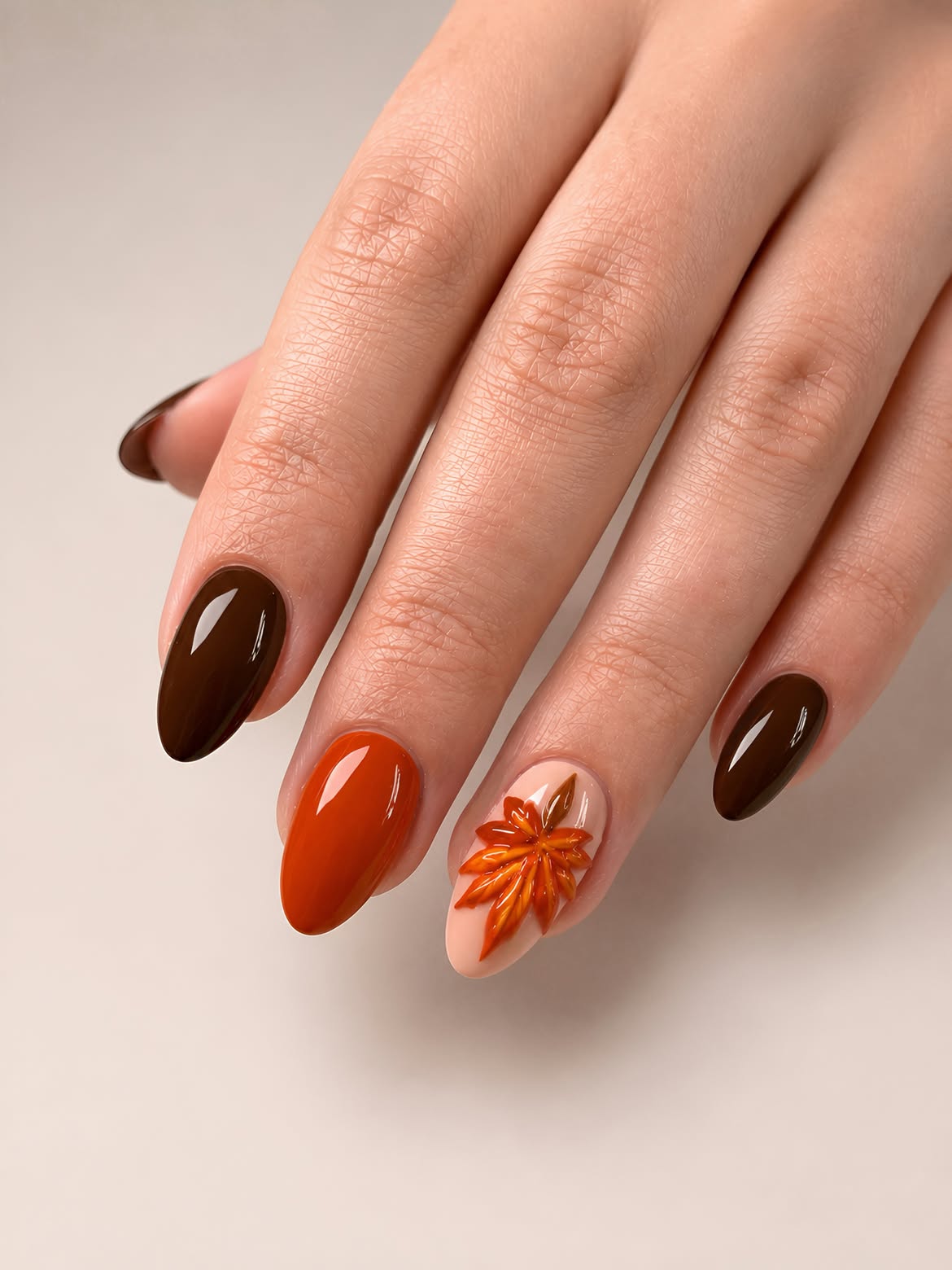 3D Maple Leaf Almond Fall Nails