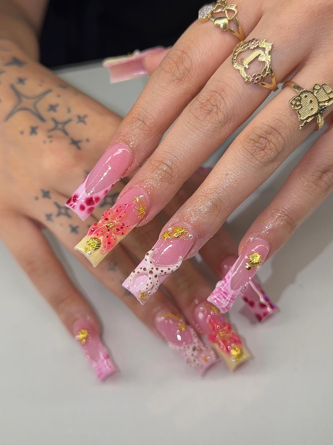 3D Ocean Paradise Long Coffin Nails