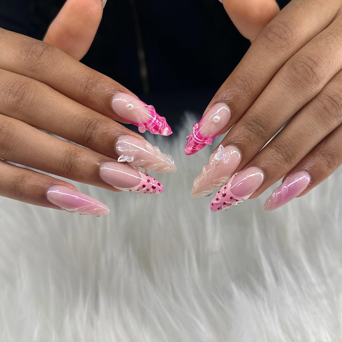 3D Pink Plaid Water Drop Coffin Nails