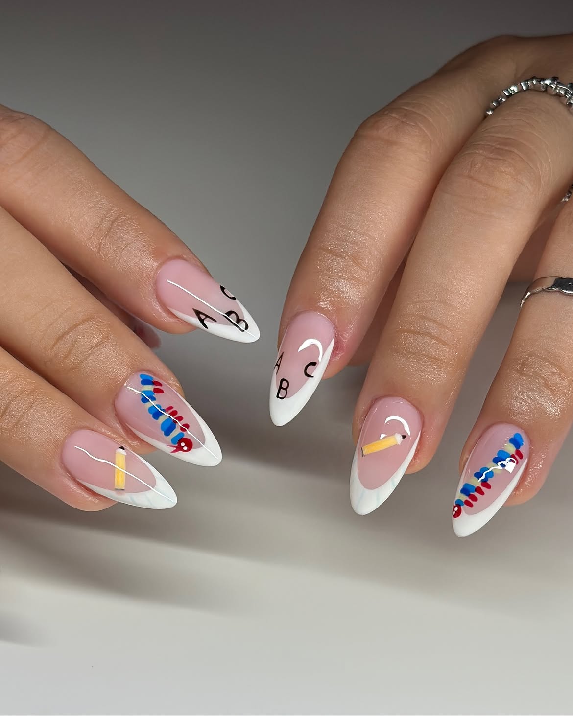 ABC Pencil French Tip Almond Nails