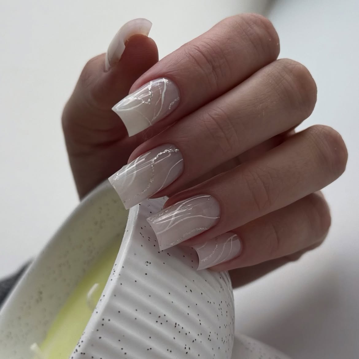 Abstract Swirl Milky Square Acrylic Nails