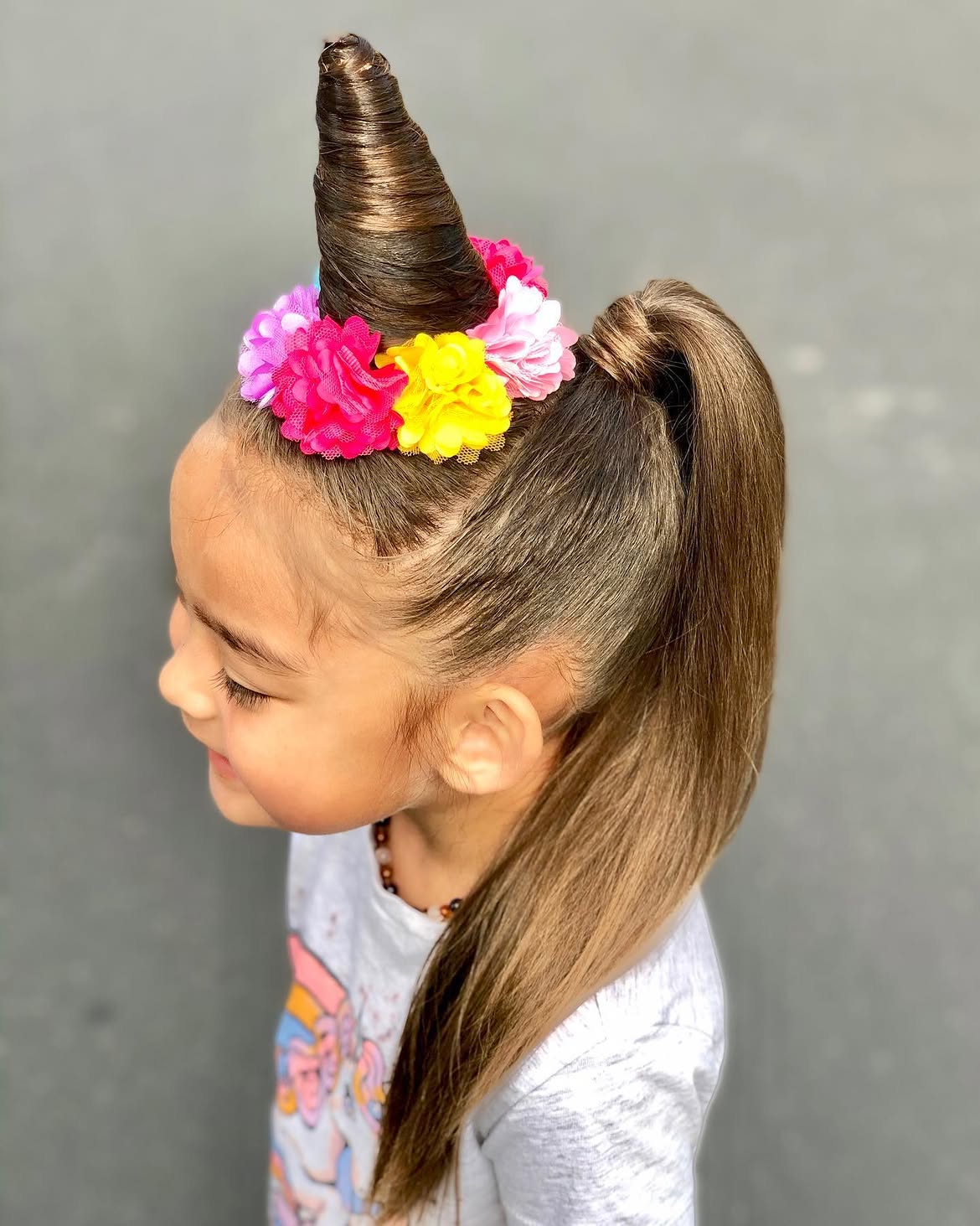 Adorable Unicorn Horn Hairstyle With Flower Crown