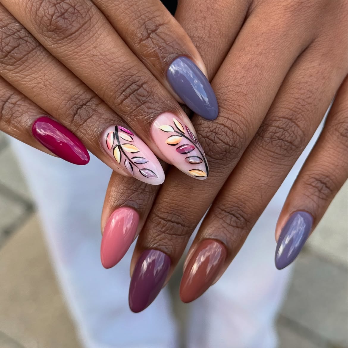 Autumn Leaf Fall Almond Nails