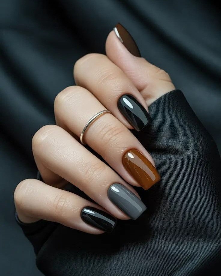 Autumn Mismatched Square Nails with Glossy Finish
