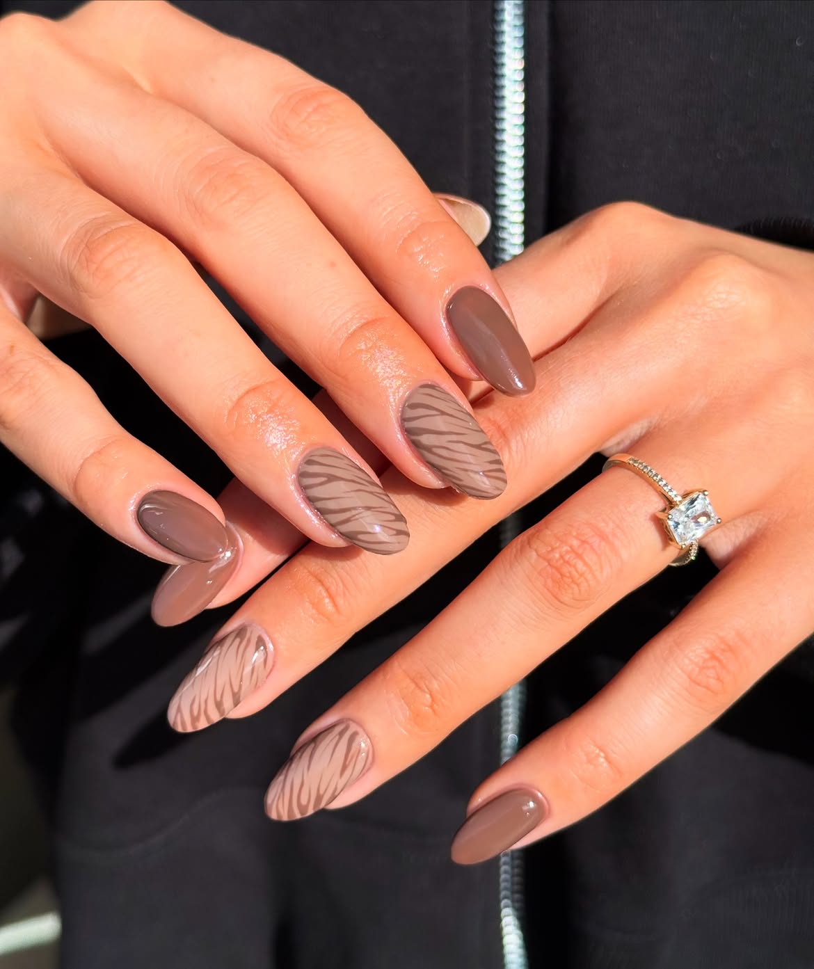 Autumn Zebra Print Almond Nails