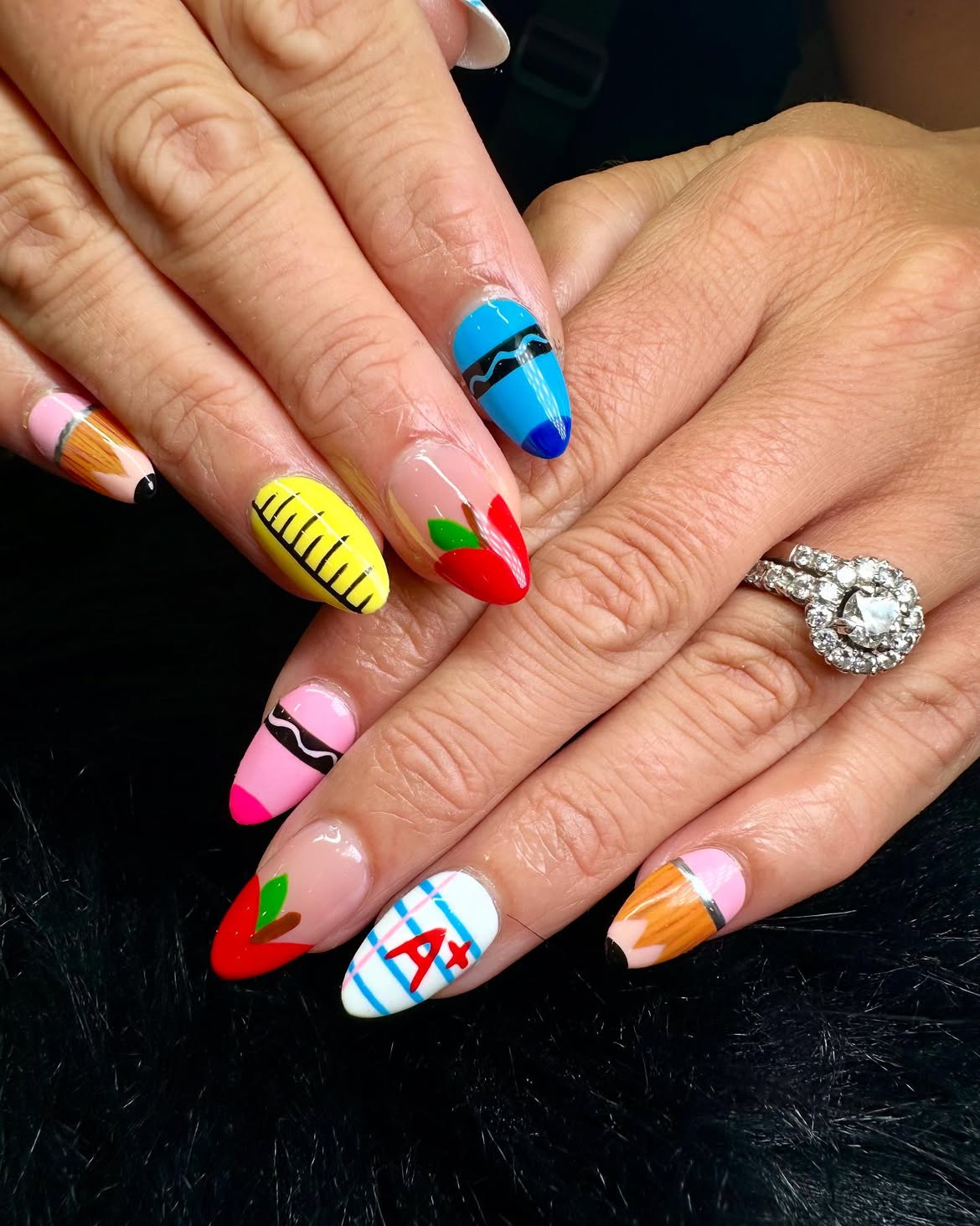 Back To School Crayon And Apple Nail Art