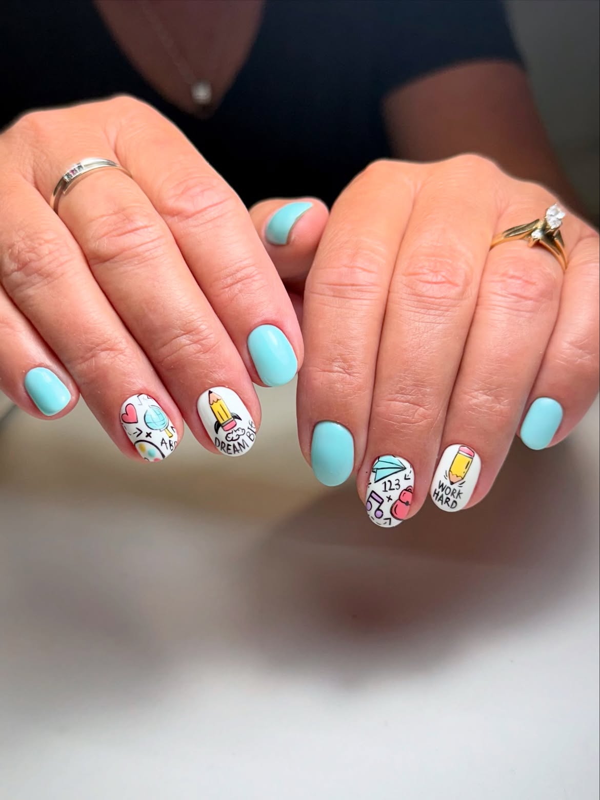 Back To School Themed Nail Art with Pastel Accents