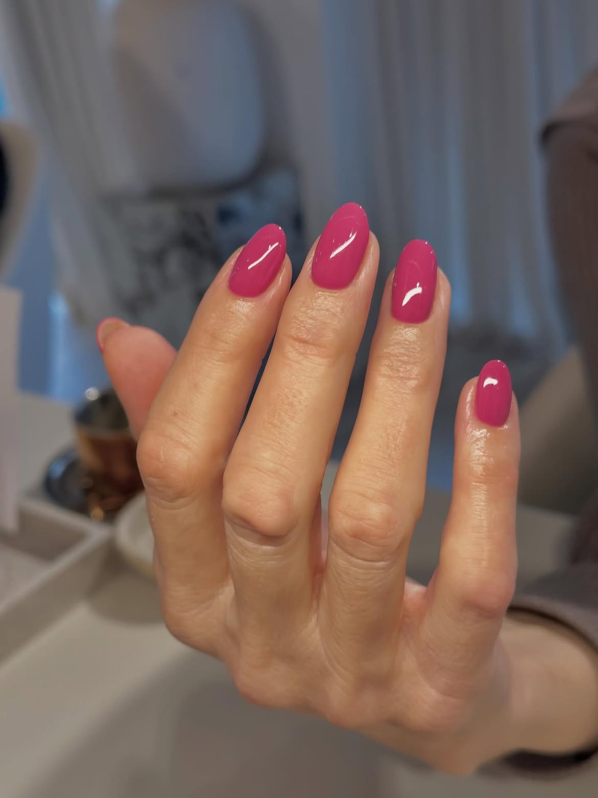 Berry Pink Glossy Oval Nails
