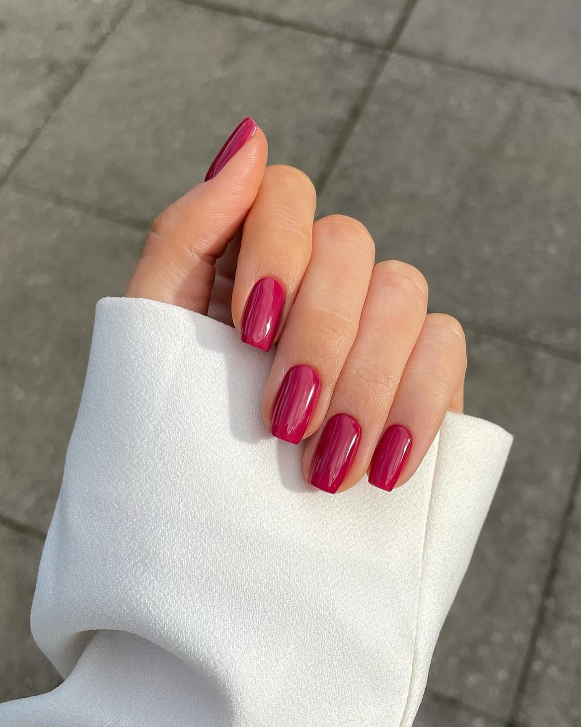 Berry Pink Glossy Square Nails