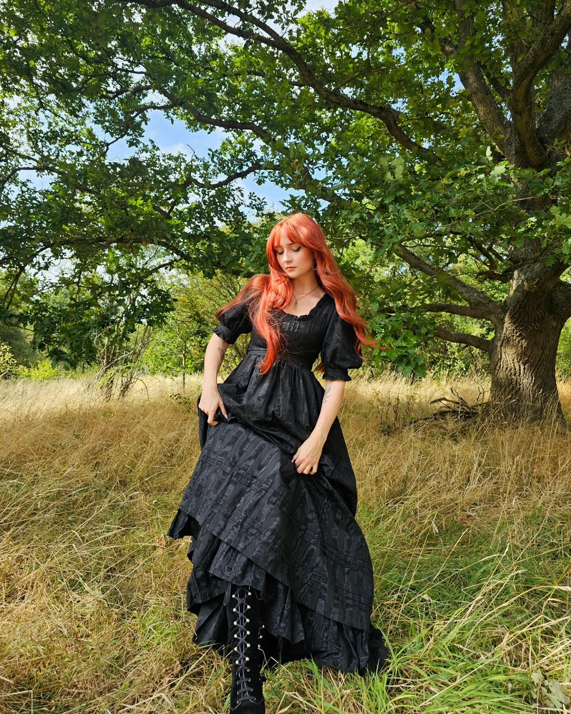 Black Gothic Maxi Dress With Lace-Up Boots
