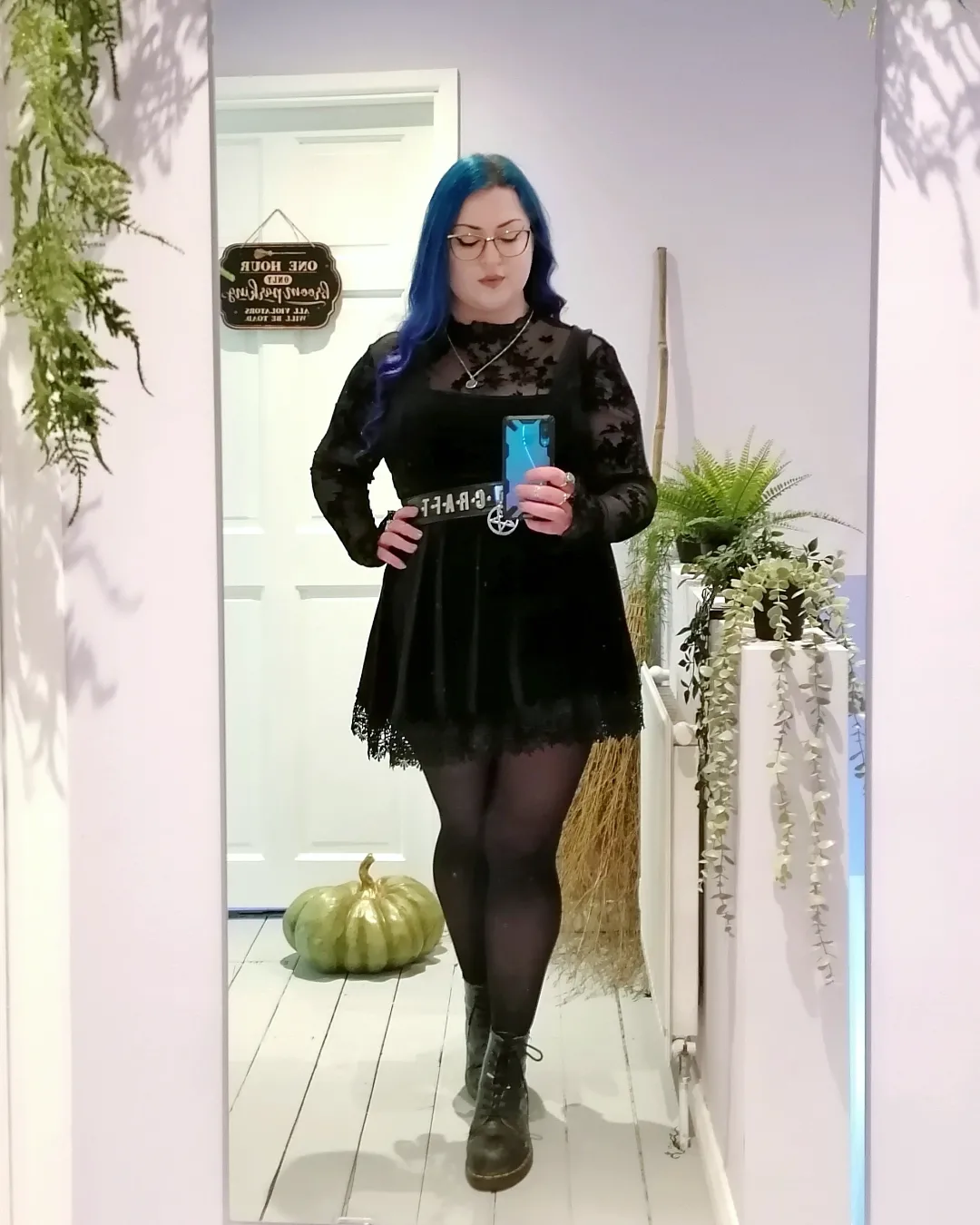 Black Lace Velvet Dress With Combat Boots