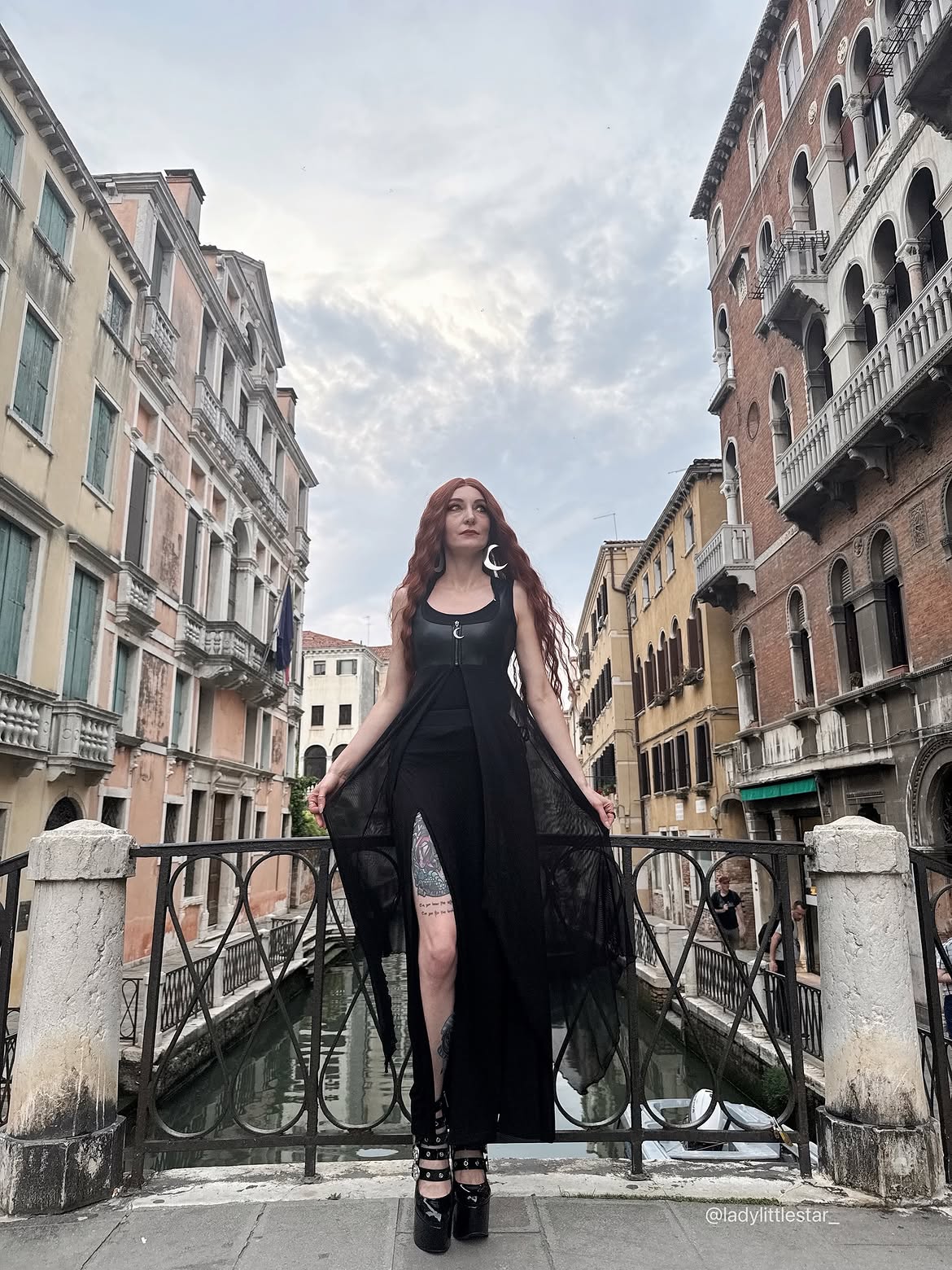 Black Mesh Maxi Dress With Leather Bodice