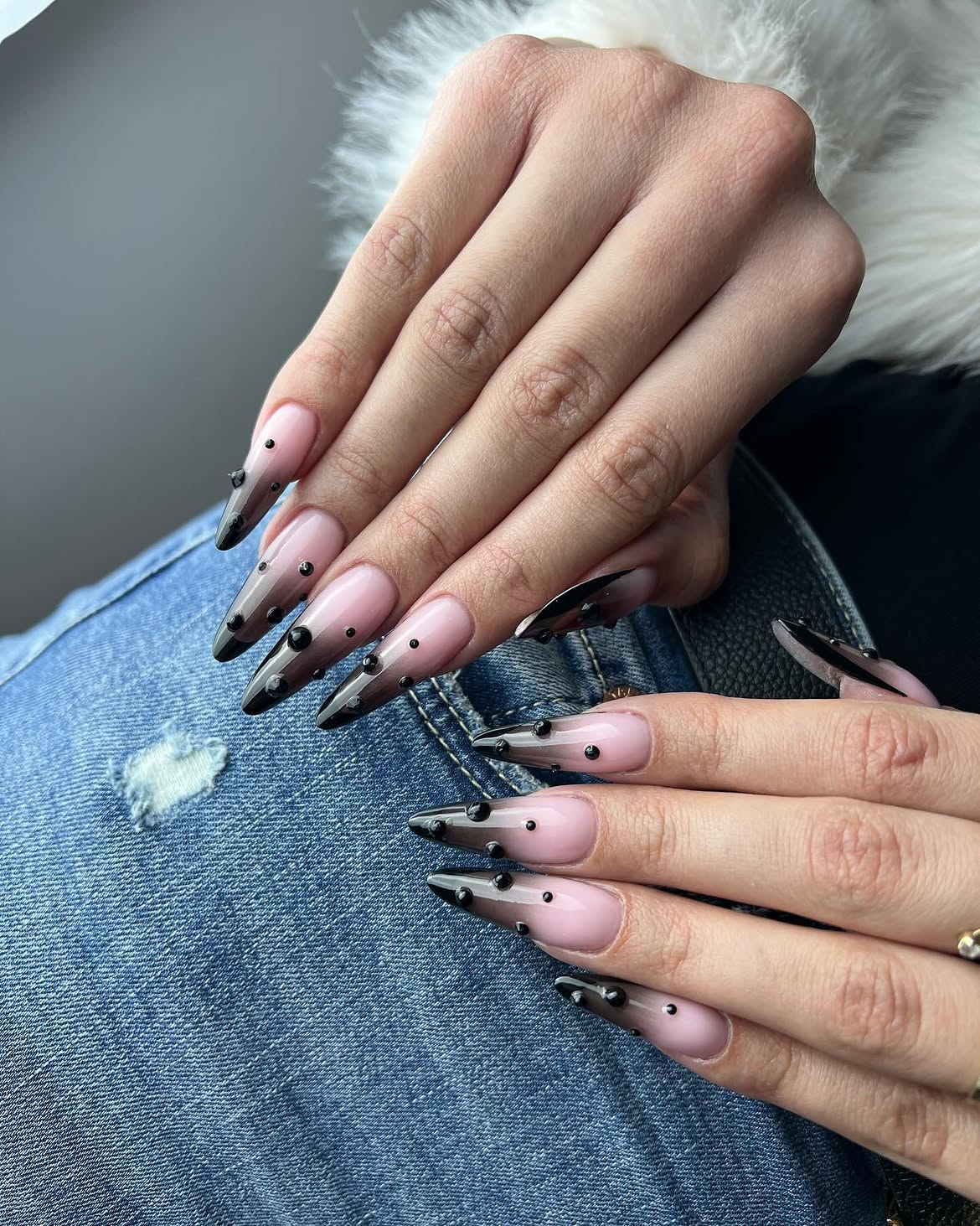 Black Polka Dot Ombre Stiletto Nails