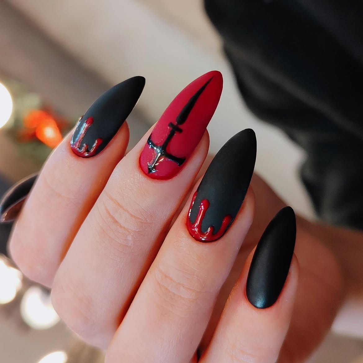 Bloody Dagger Matte Coffin Nails