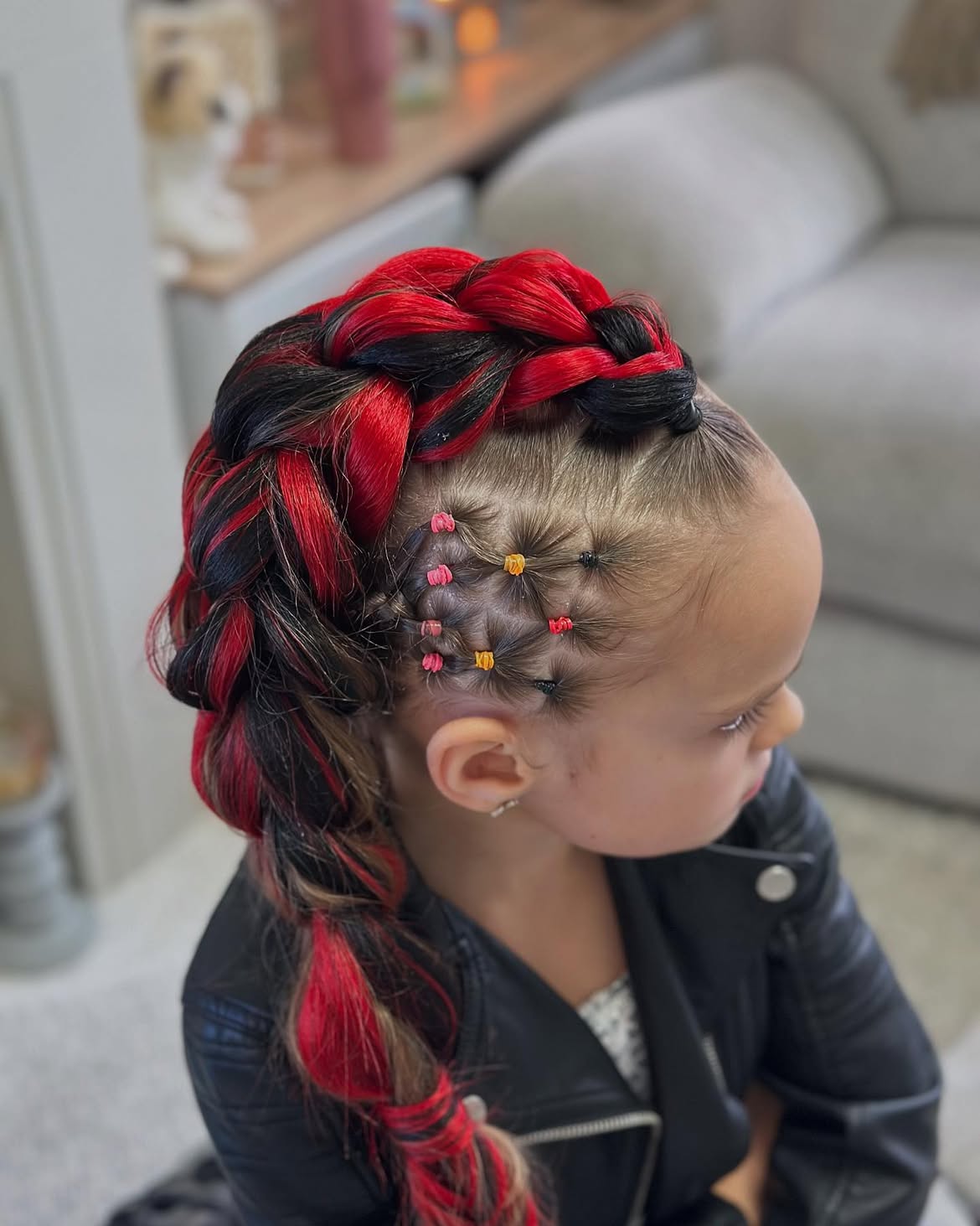 Bold Braided Punk Mohawk With Red Streaks