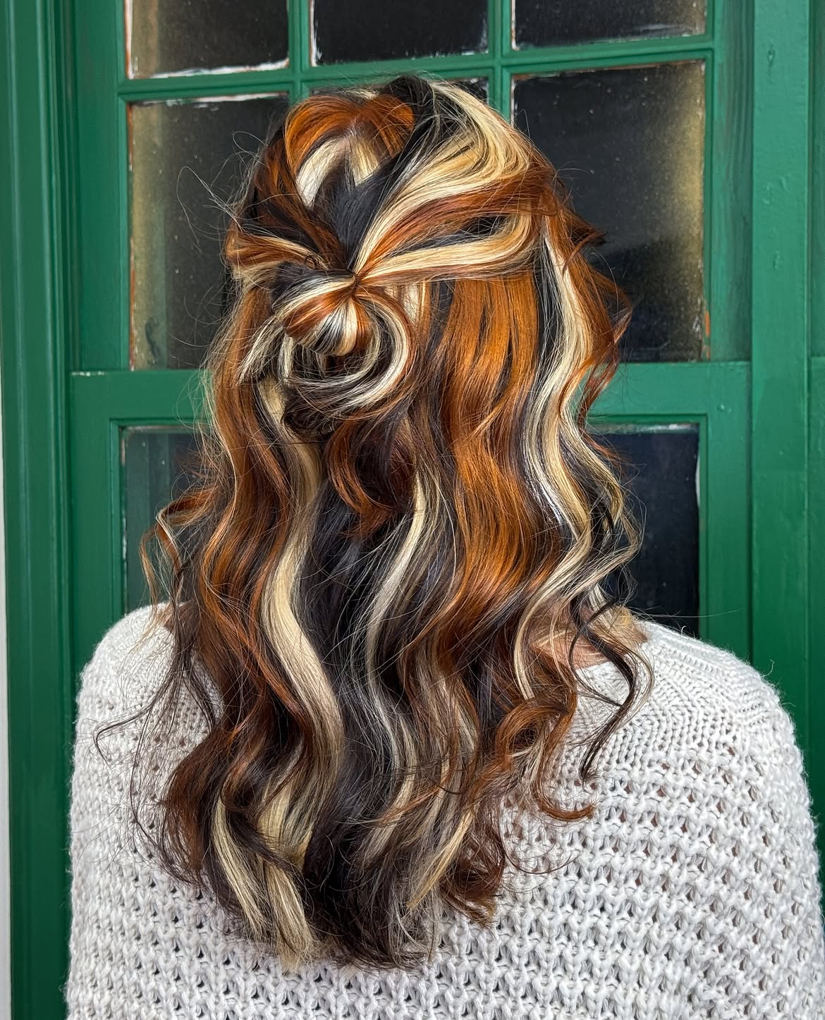 Bold Calico Color Block Half-Up Style