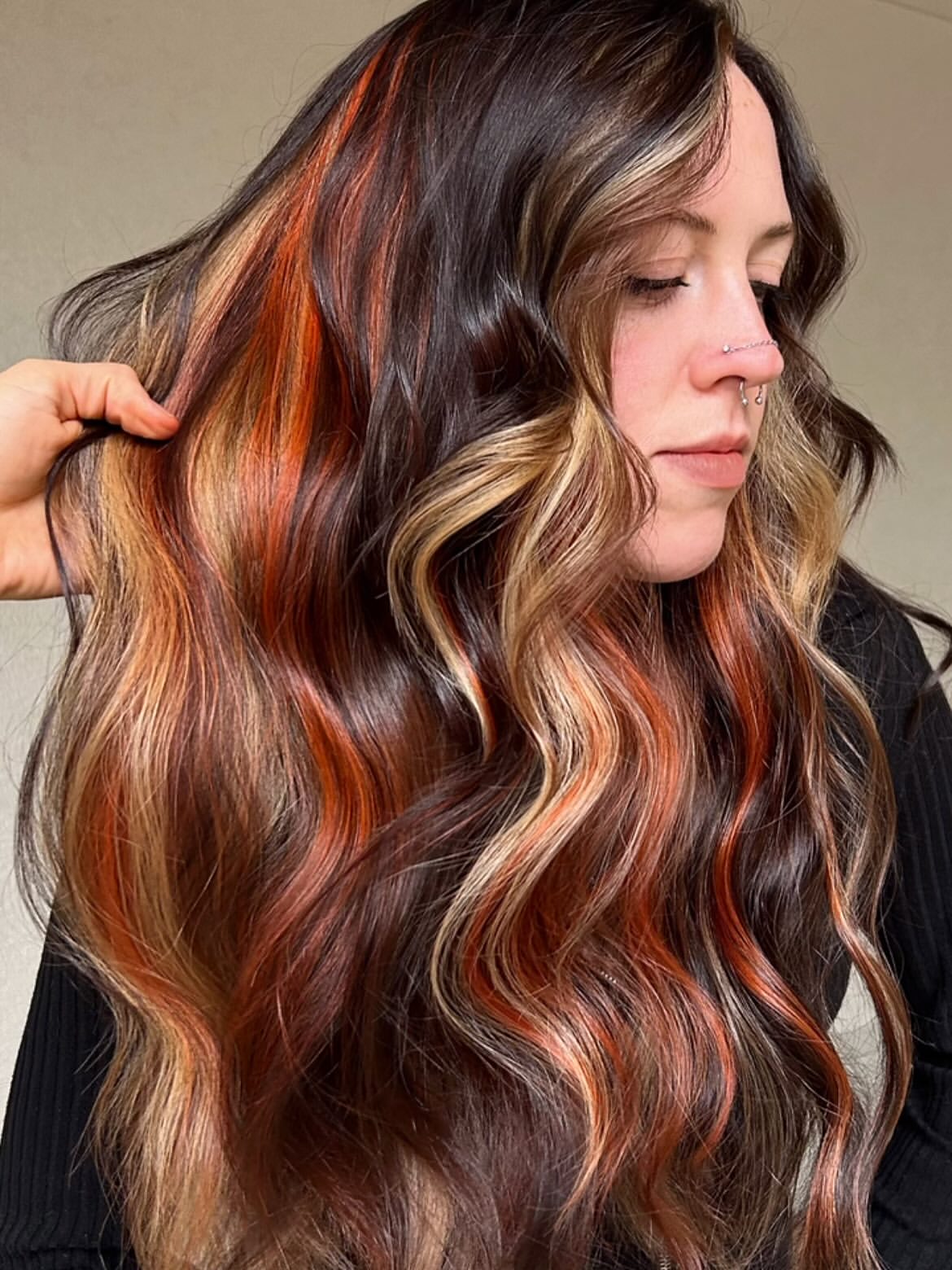 Bold Copper and Honey Blonde Peekaboo Highlights