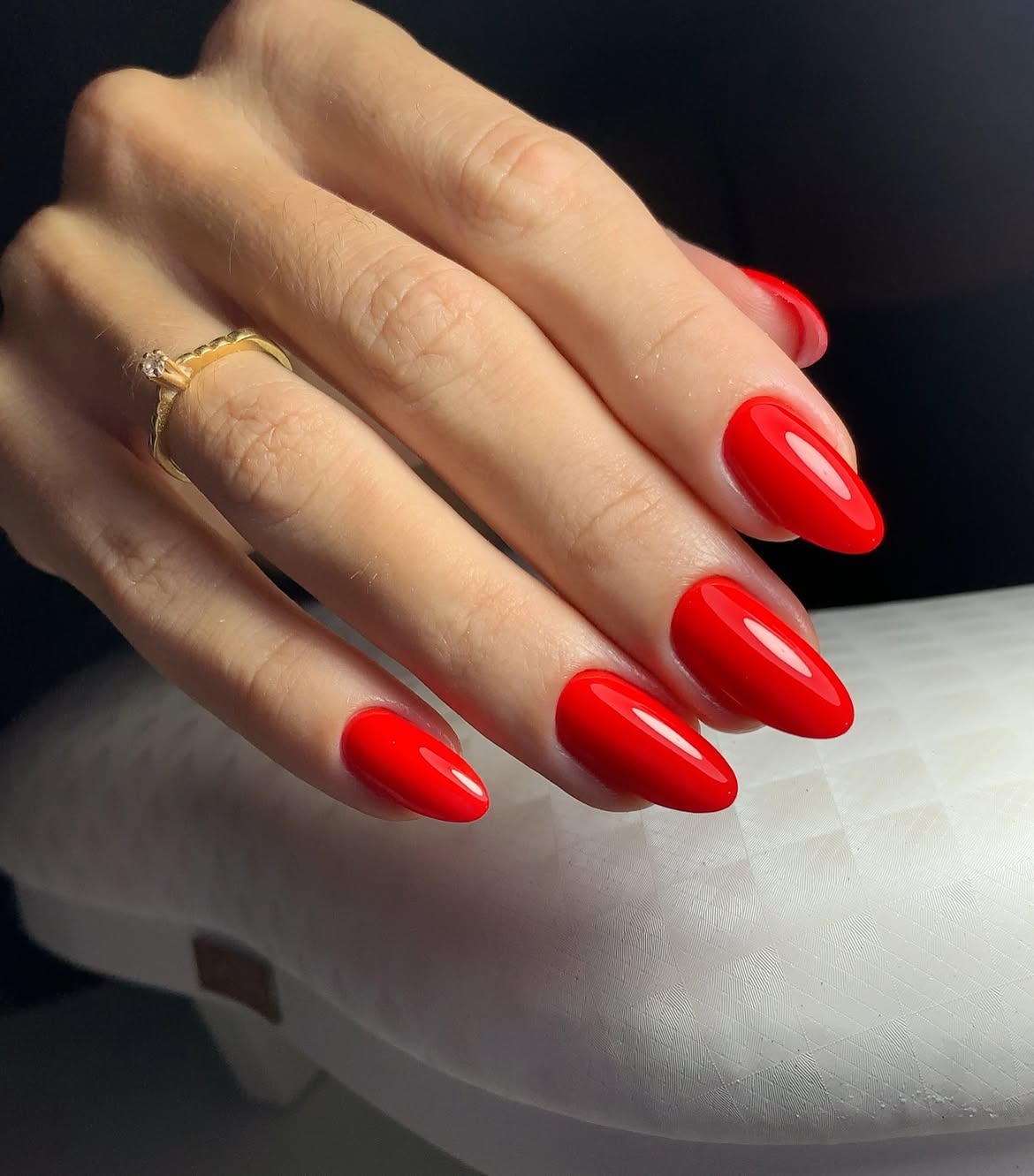 Bold Red Almond Nails With High Gloss Finish