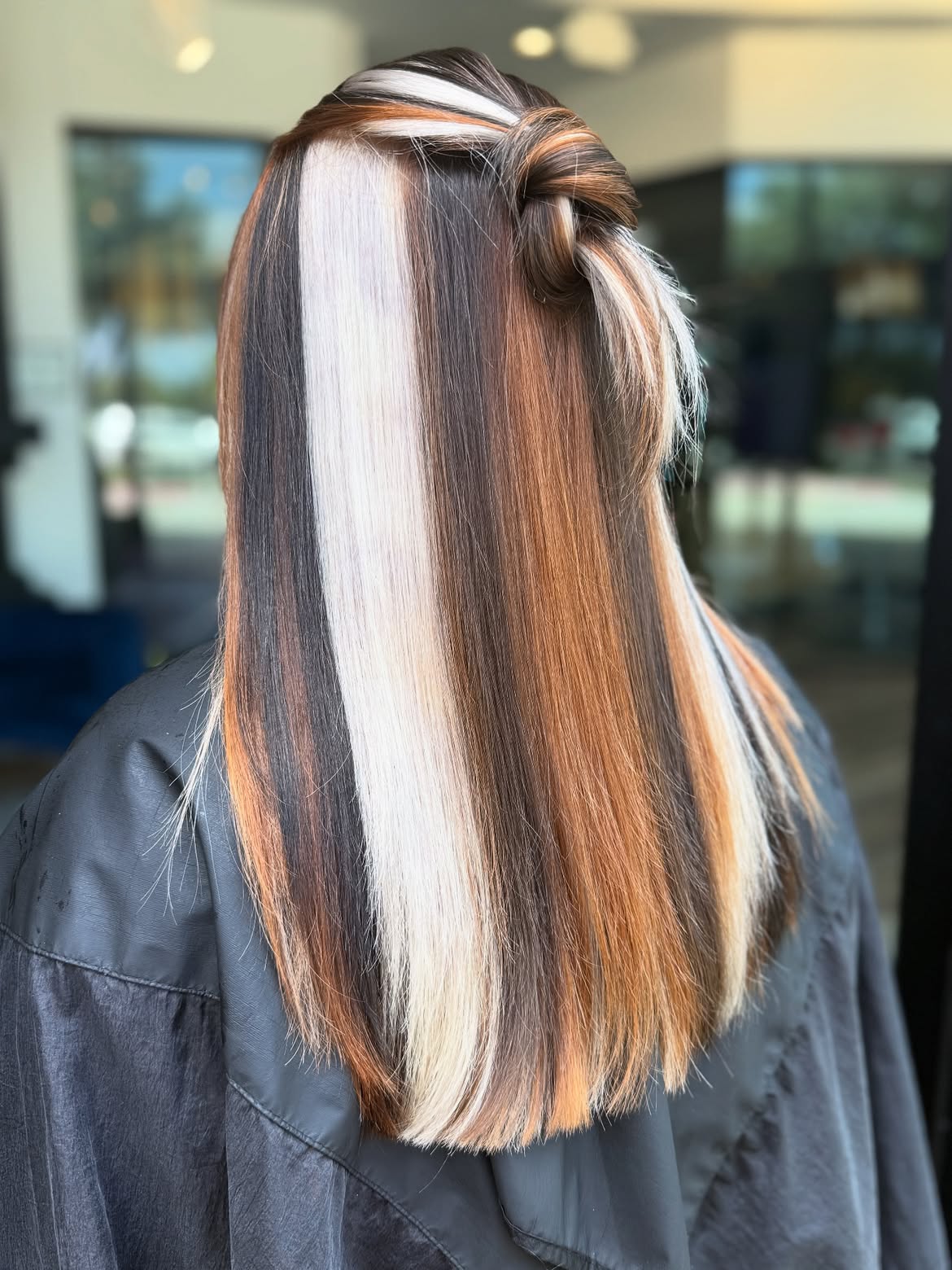 Bold Striped Calico Hair With Twisted Top Knot