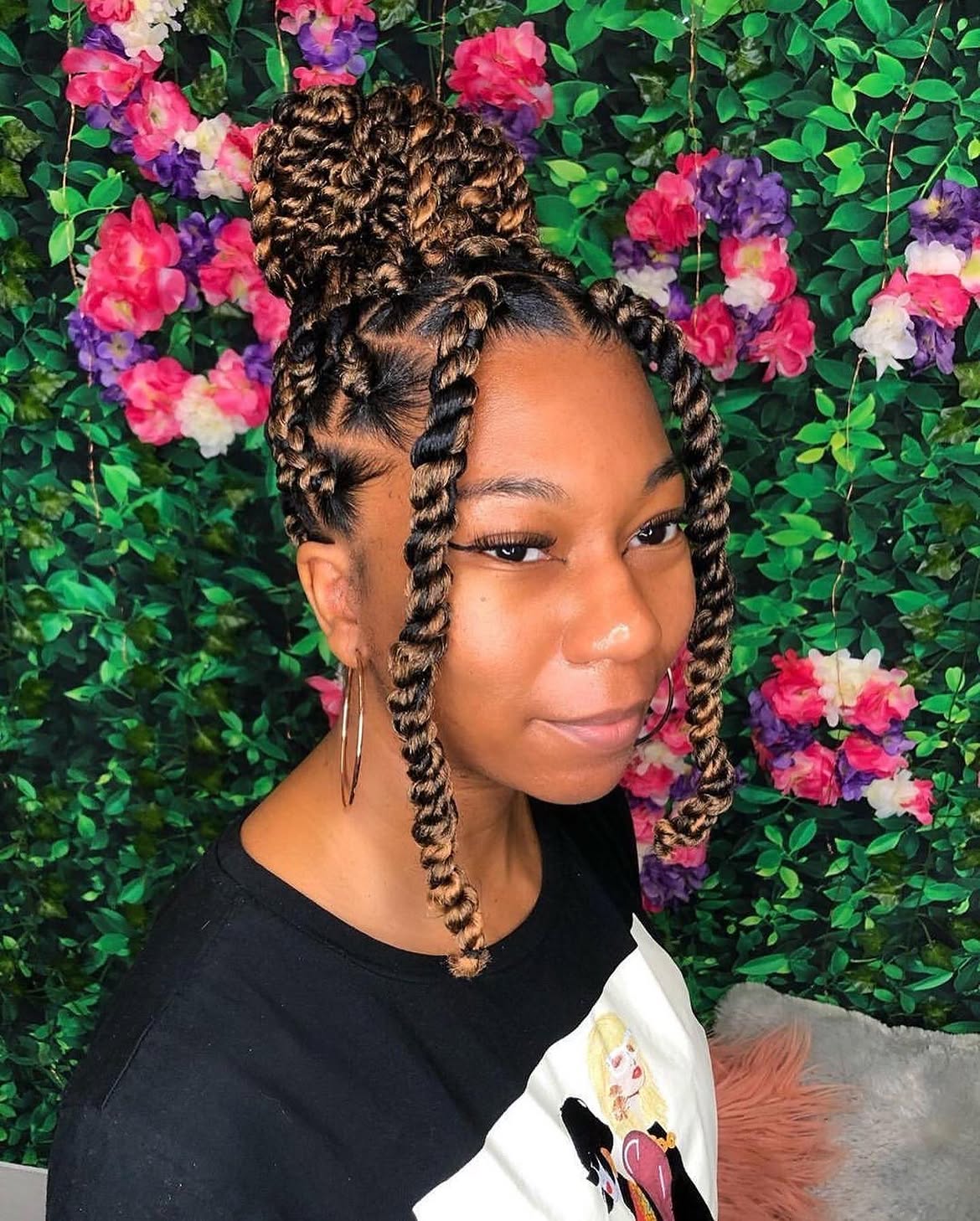 Bold Two-Toned Braids With High Top Knot