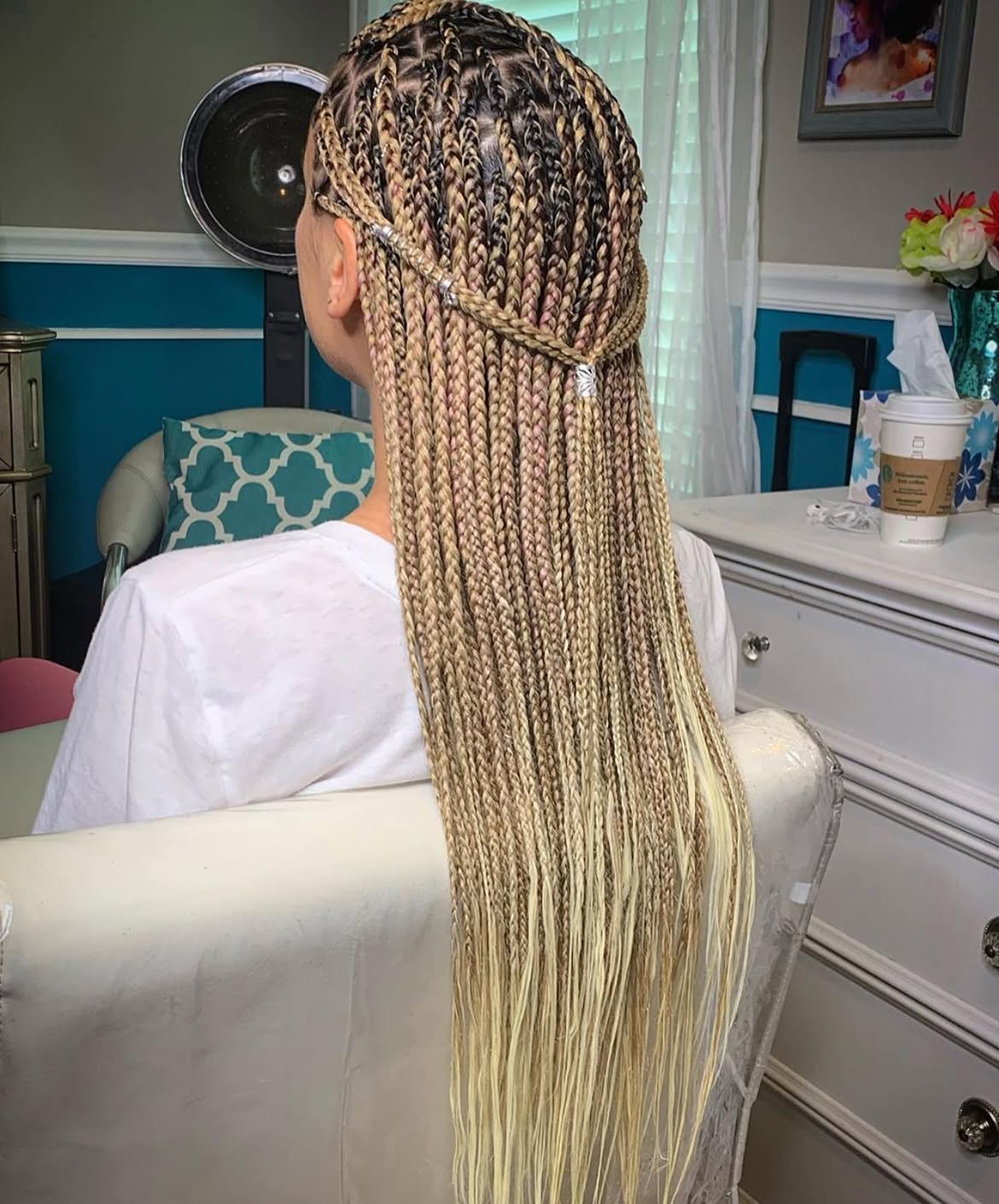 Braided Blonde Ombre Box Braids With Half-Up Twist