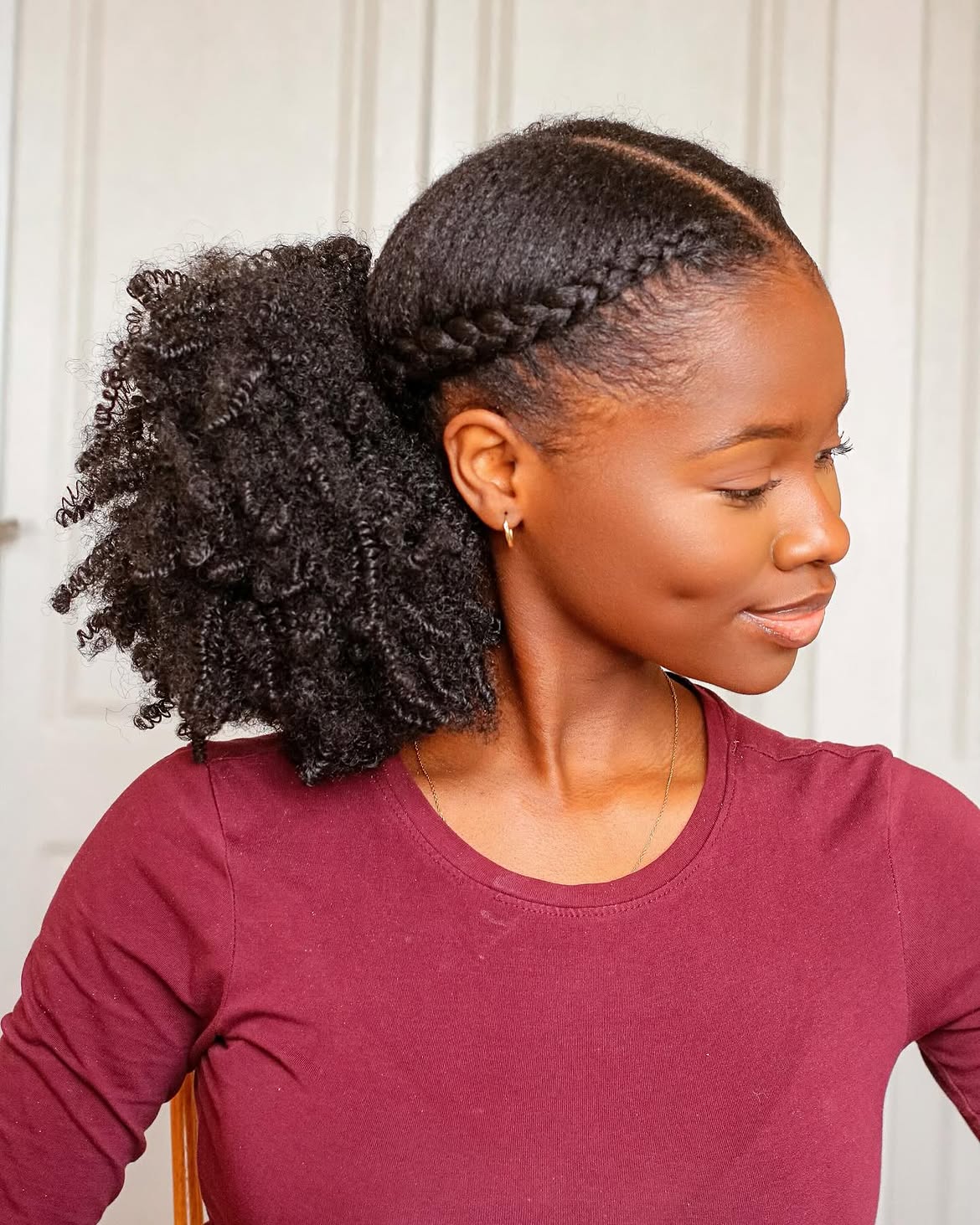 Braided Crown Ponytail With Defined Curls