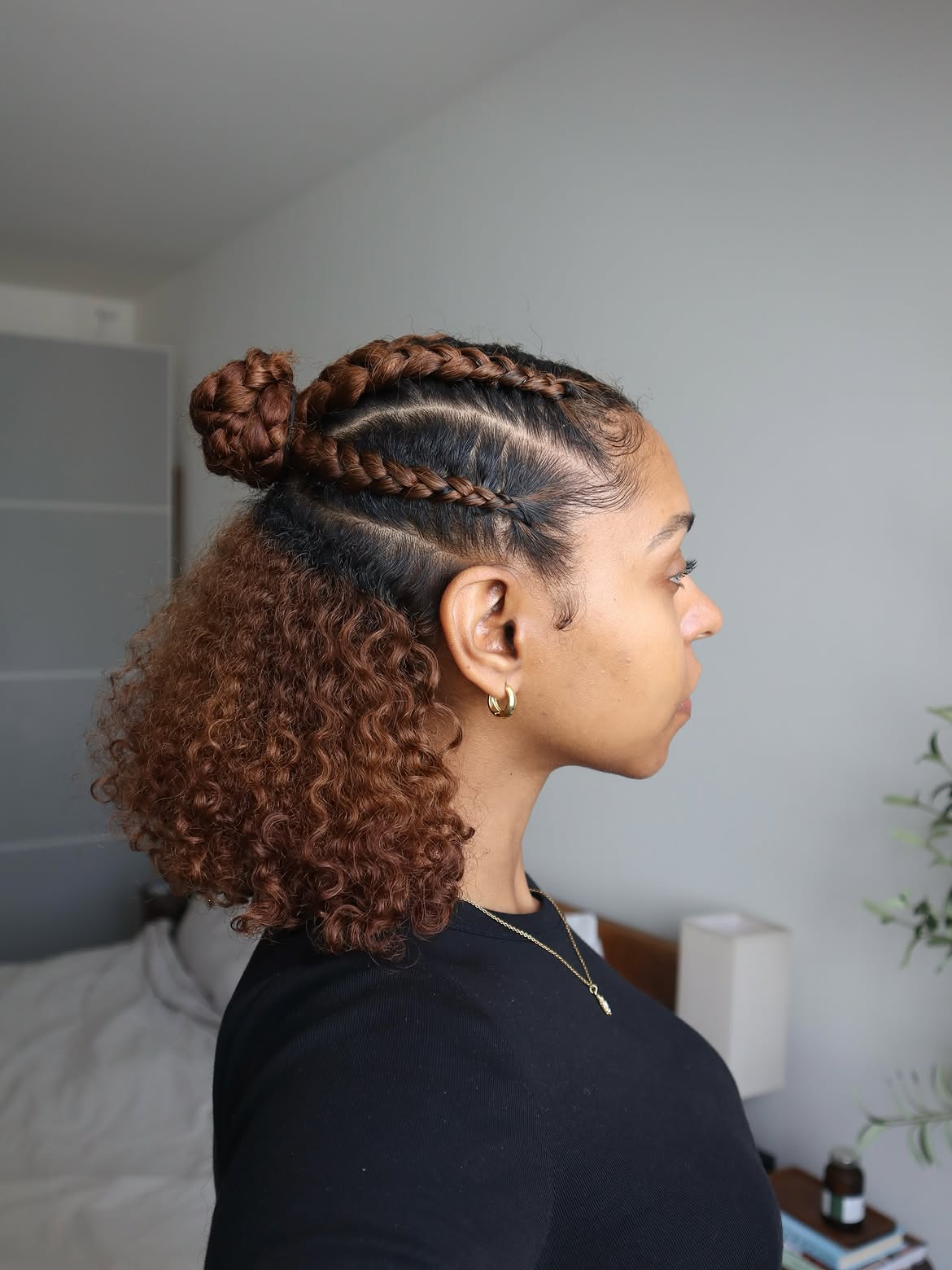 Braided Half-Bun With Curly Texture