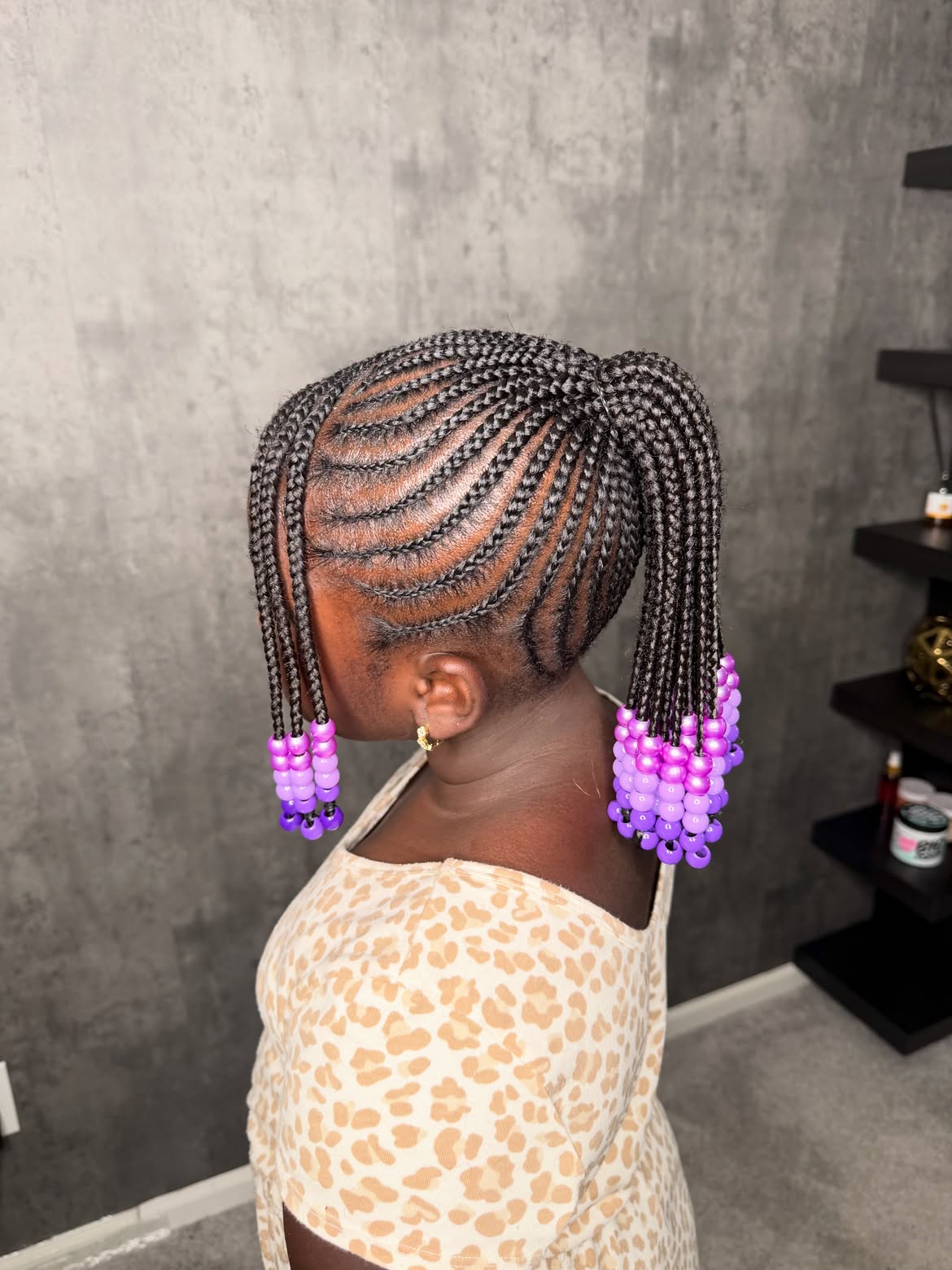 Braided Pigtails With Purple Beads