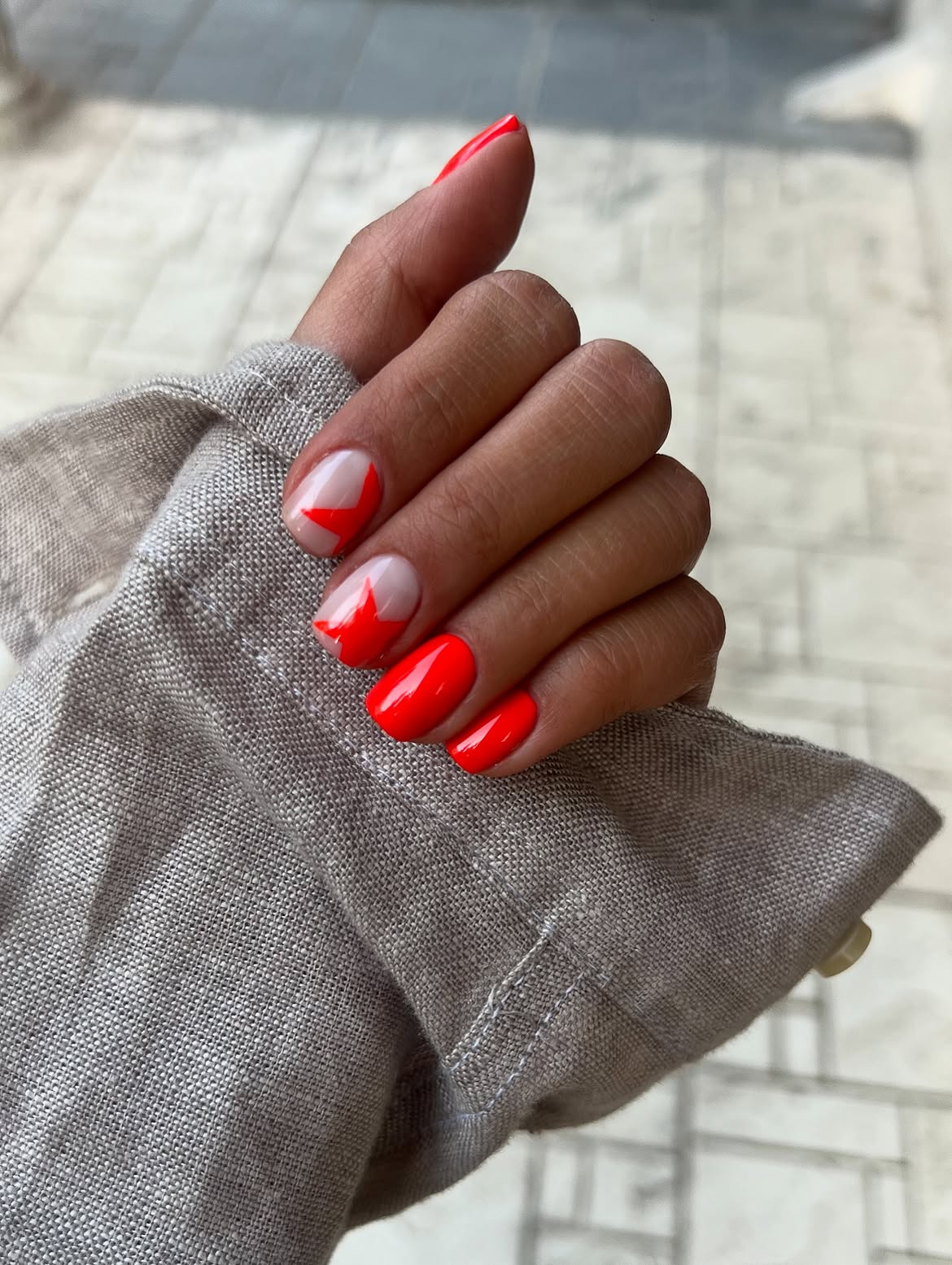 Bright Red Star Geometric French Manicure
