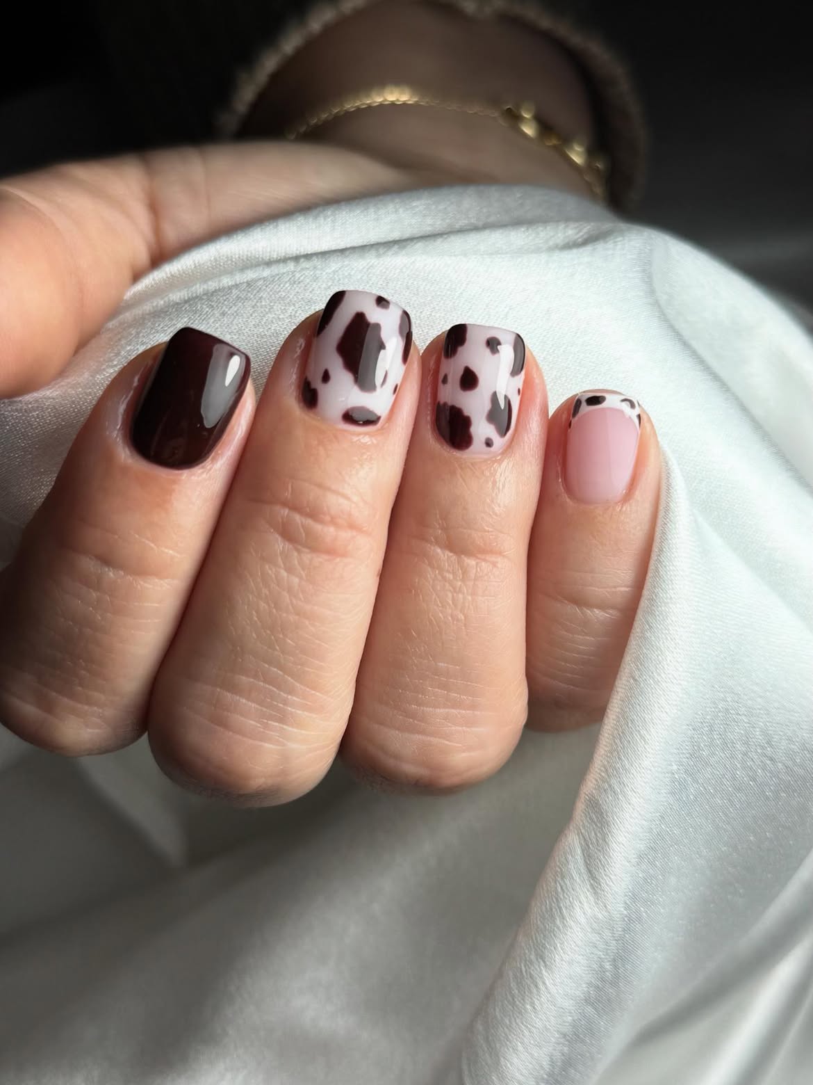 Brown Cow Print French Manicure Mix
