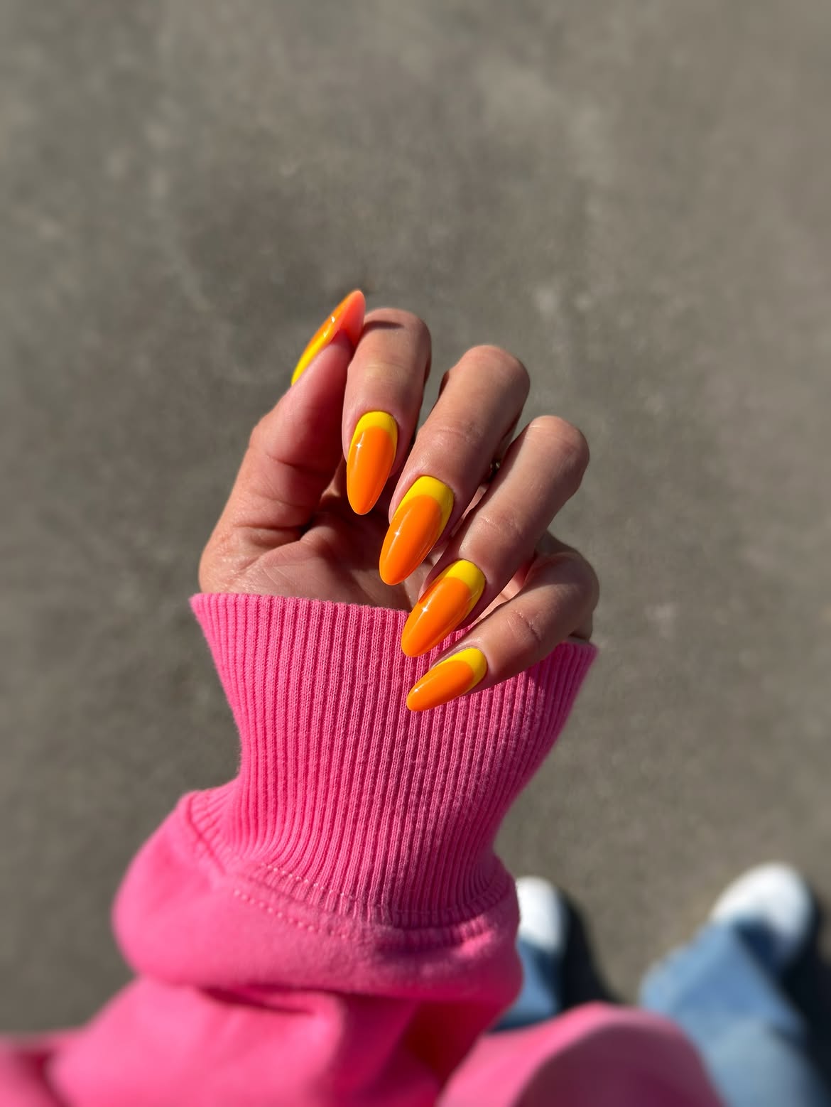 Candy Corn Color Block Almond Nails