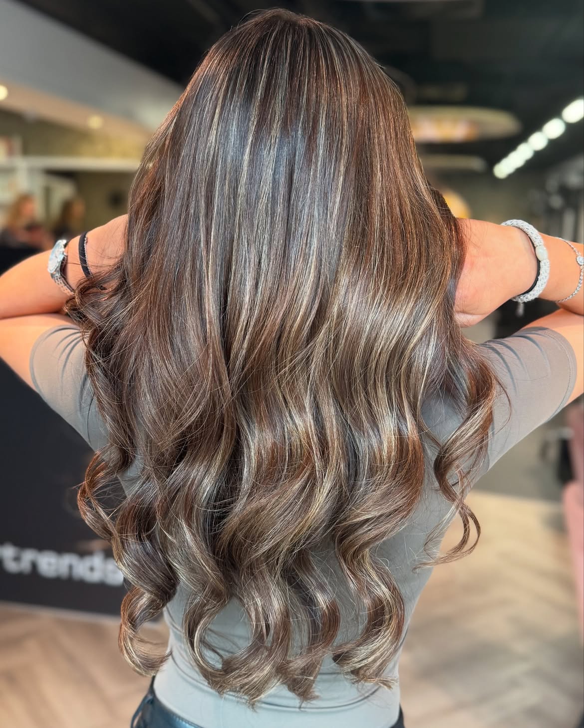 Caramel Highlights On Rich Chocolate Brown Waves