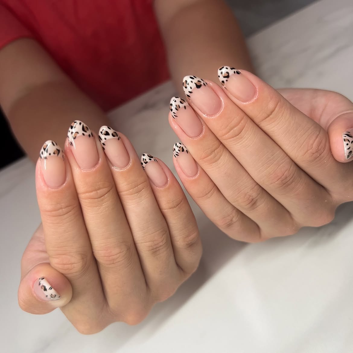 Cheetah French Tips Almond Nails