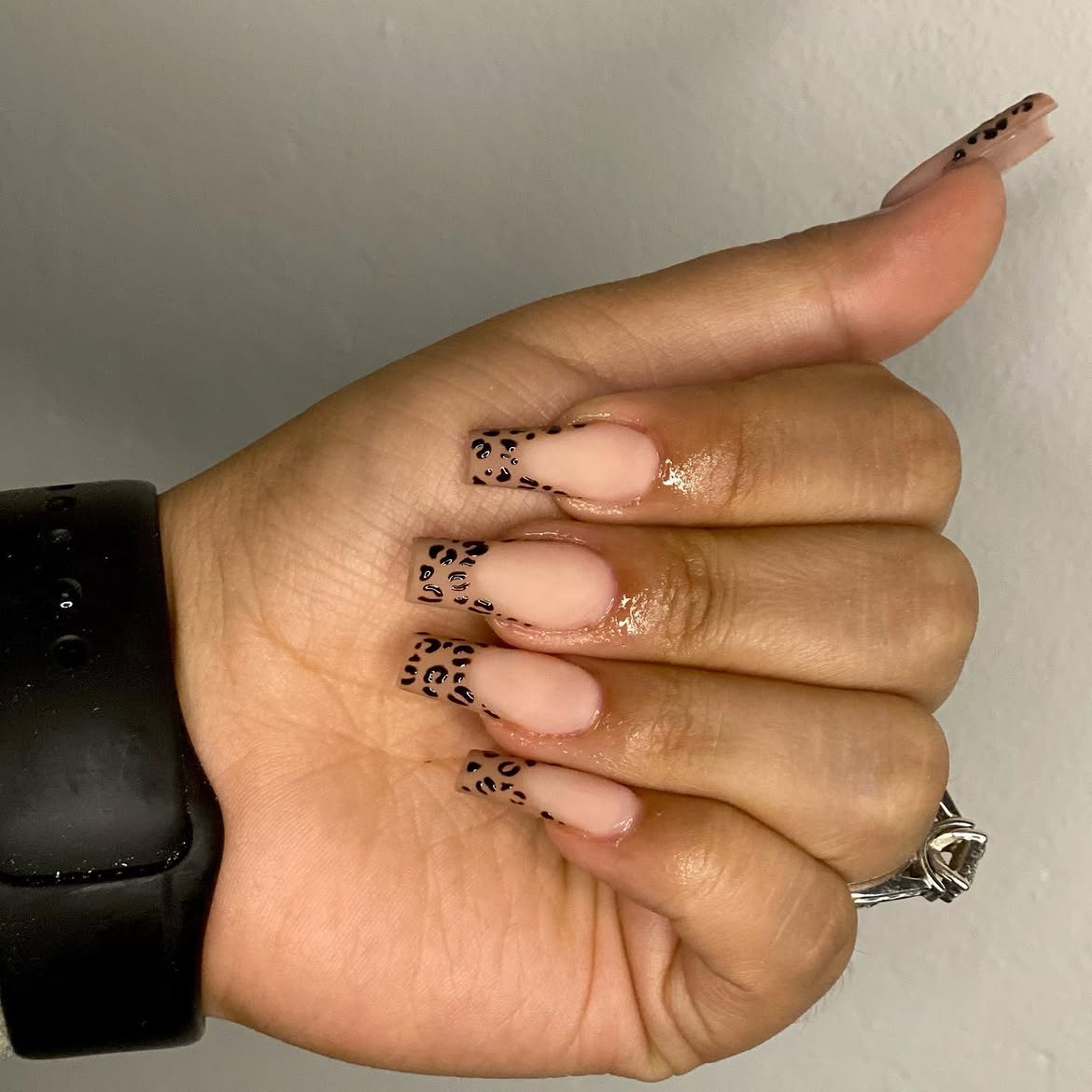 Cheetah Print French Tip Almond Nails