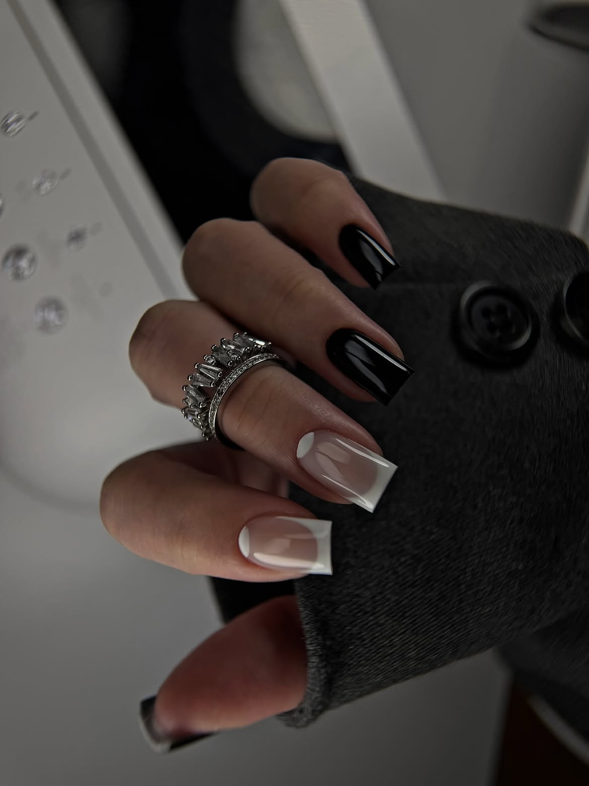 Chic Black and White Square French Manicure
