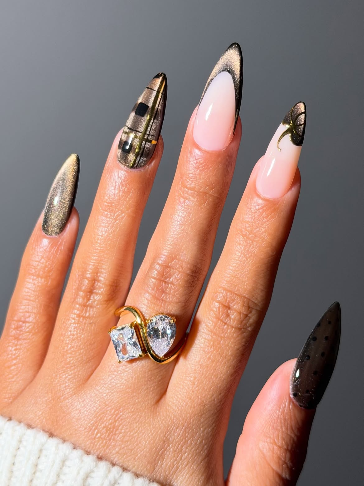 Chic Cat Eye French Tip Almond Nails