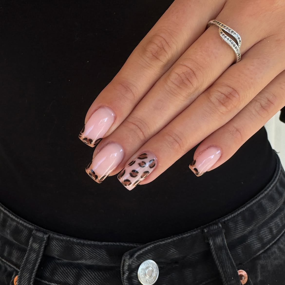 Chic Leopard Print French Tip Nails