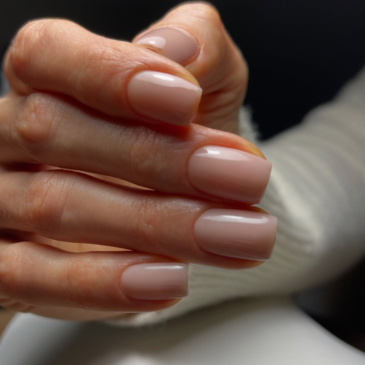 Chic Nude Square Nails with Glossy Finish