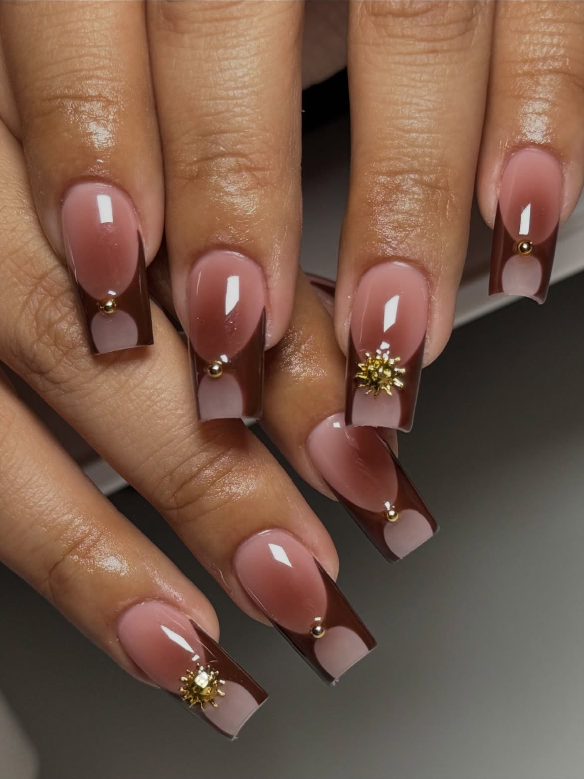 Chocolate Aura French Fade Coffin Nails
