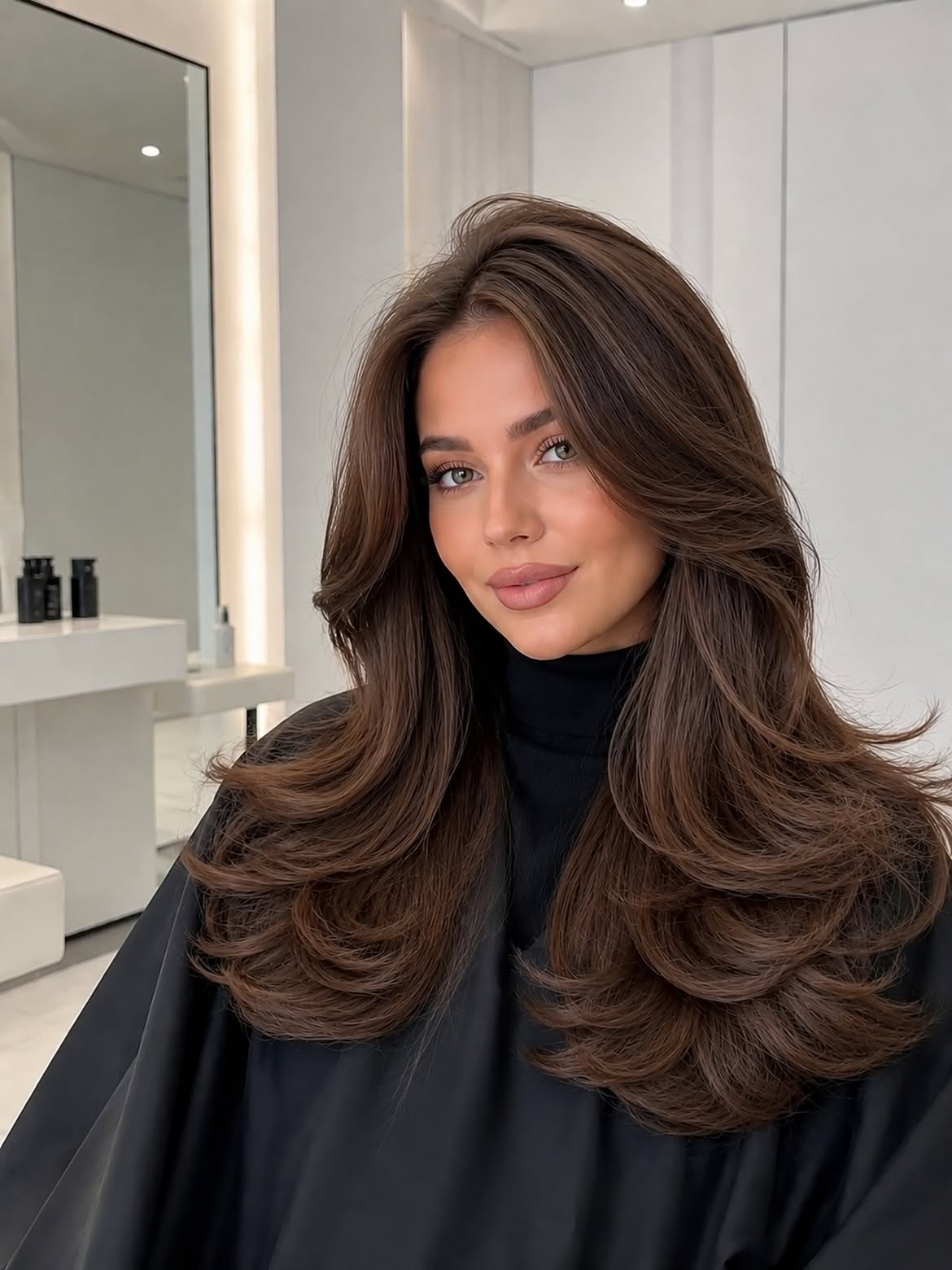 Chocolate Brown Layers With Tousled Blowout