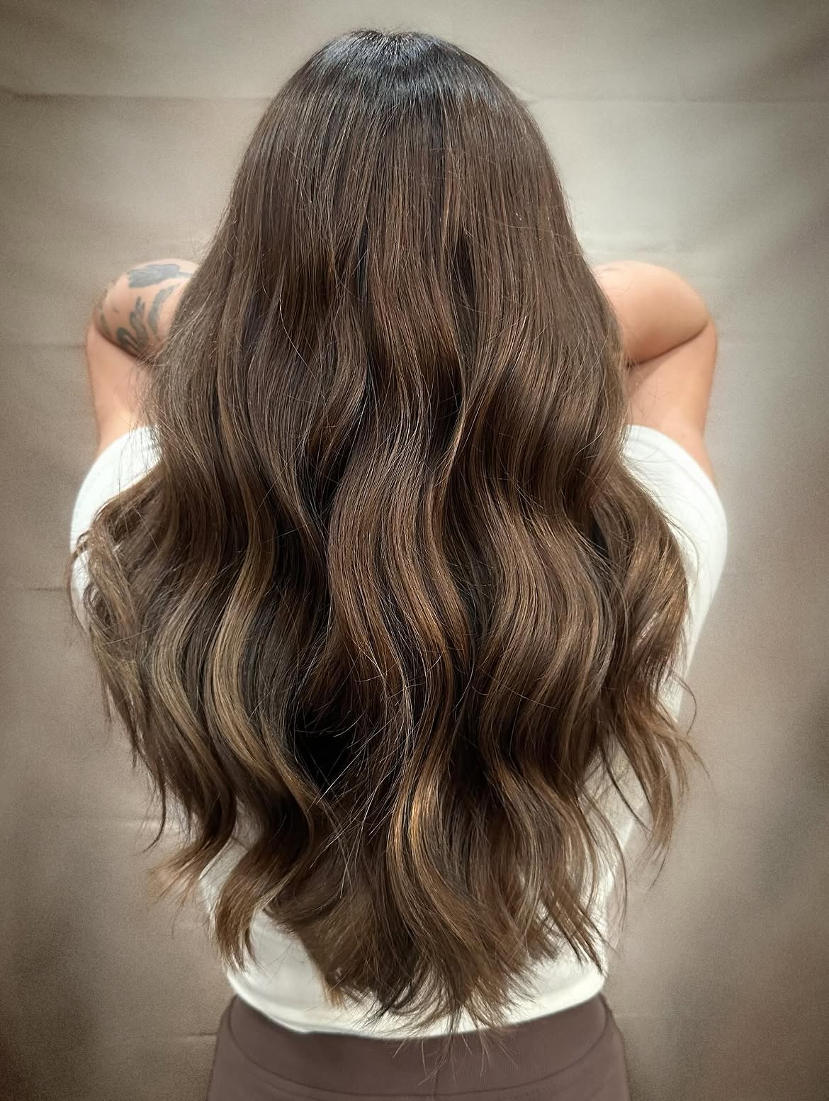 Chocolate Brunette With Subtle Caramel Balayage Waves