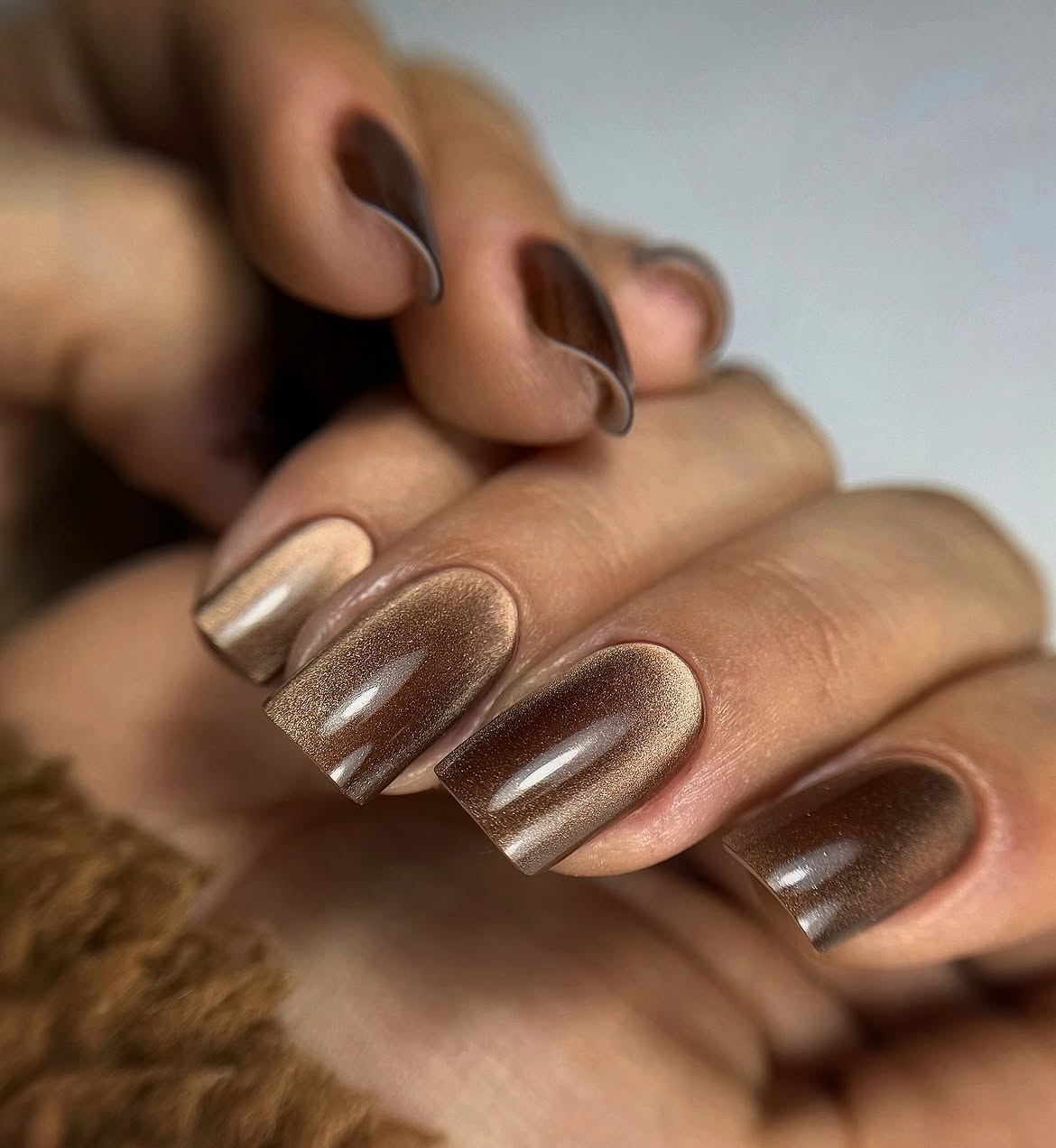 Chocolate Cat Eye Square Nails
