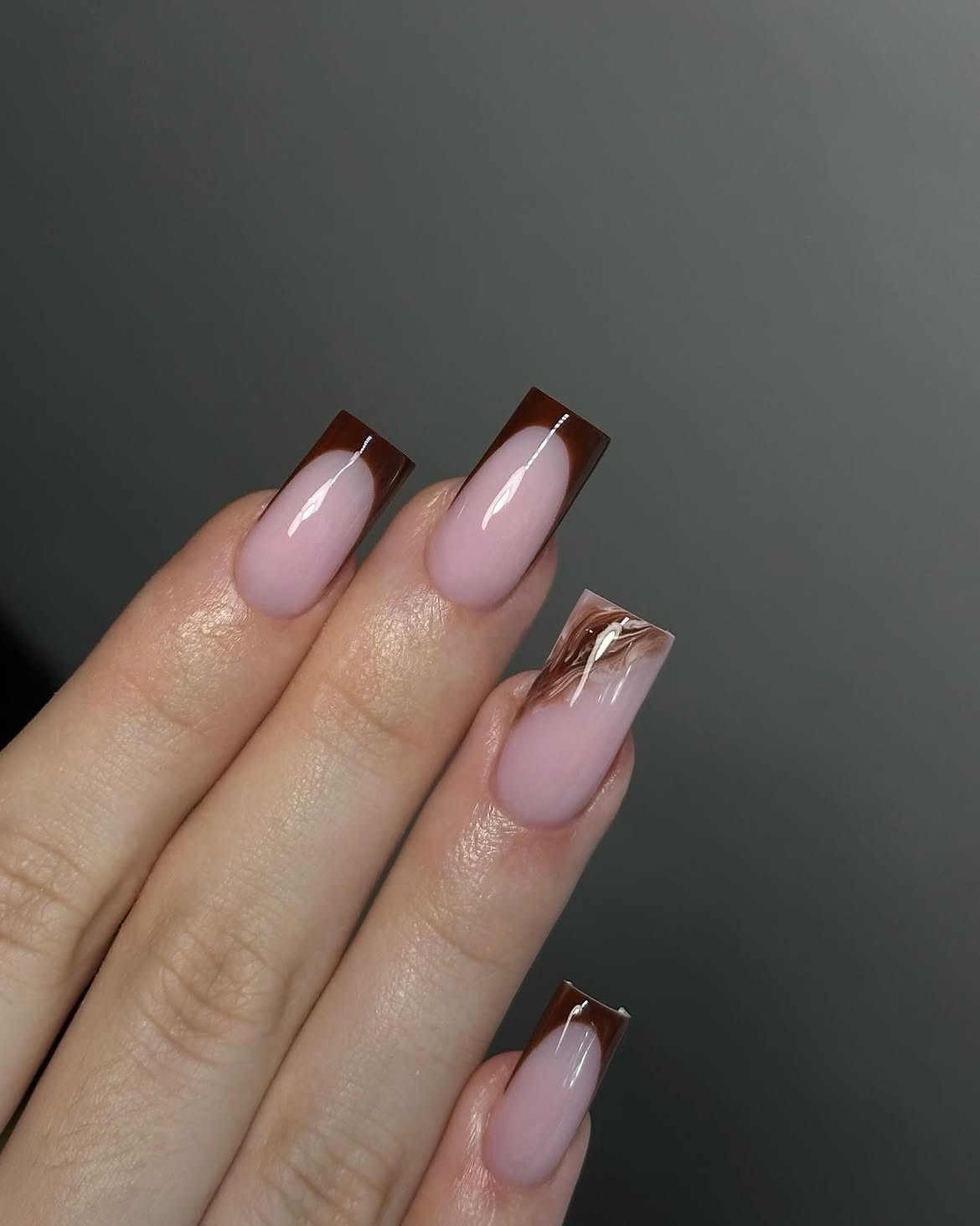 Chocolate Latte French Tip Square Acrylic Nails