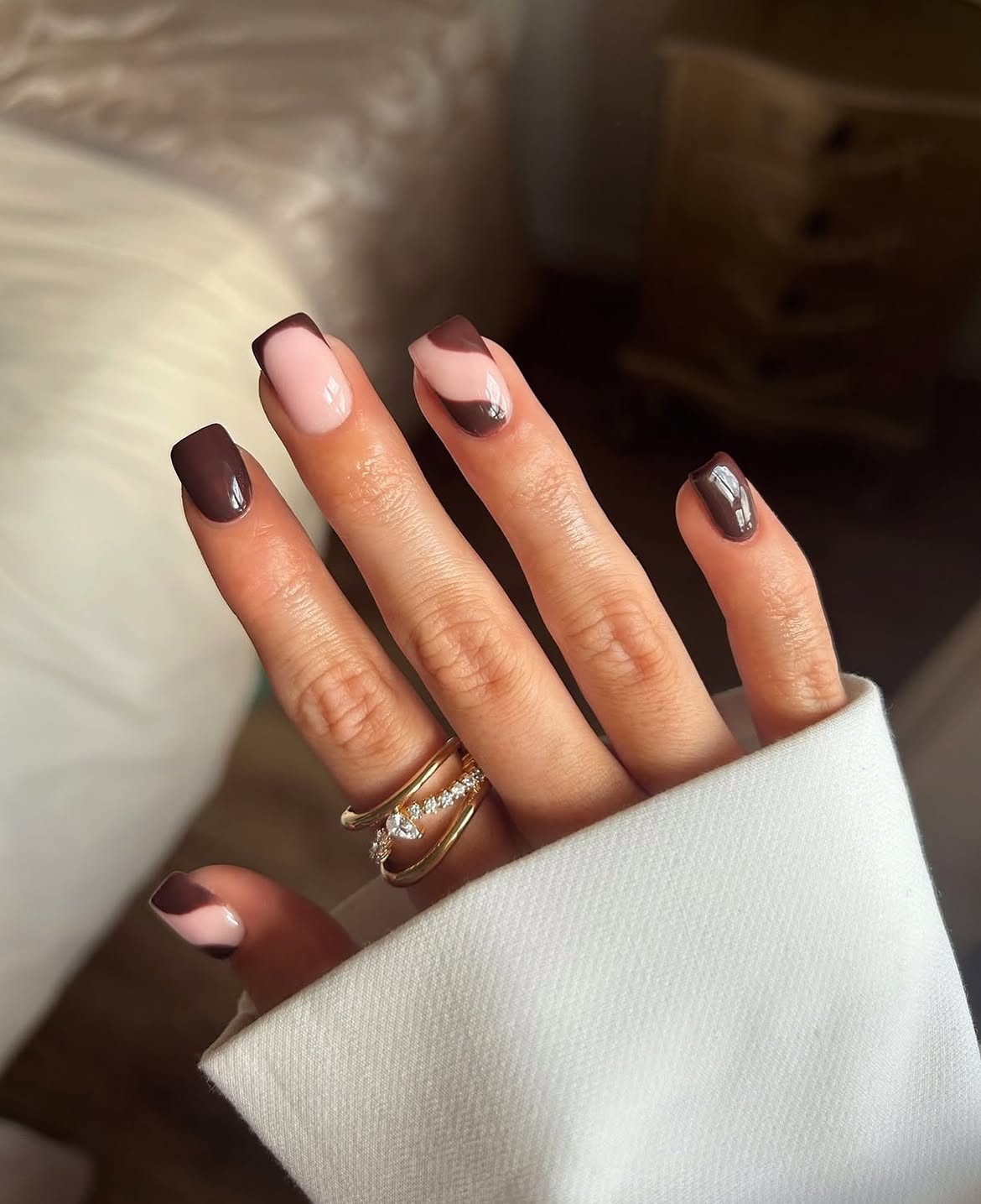 Chocolate Milk Swirl French Tip Nails