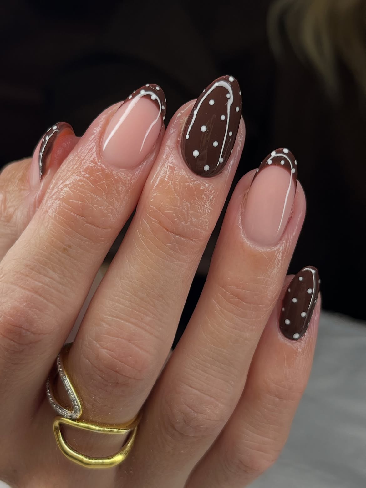 Chocolate Praline Polka Dot French Nails