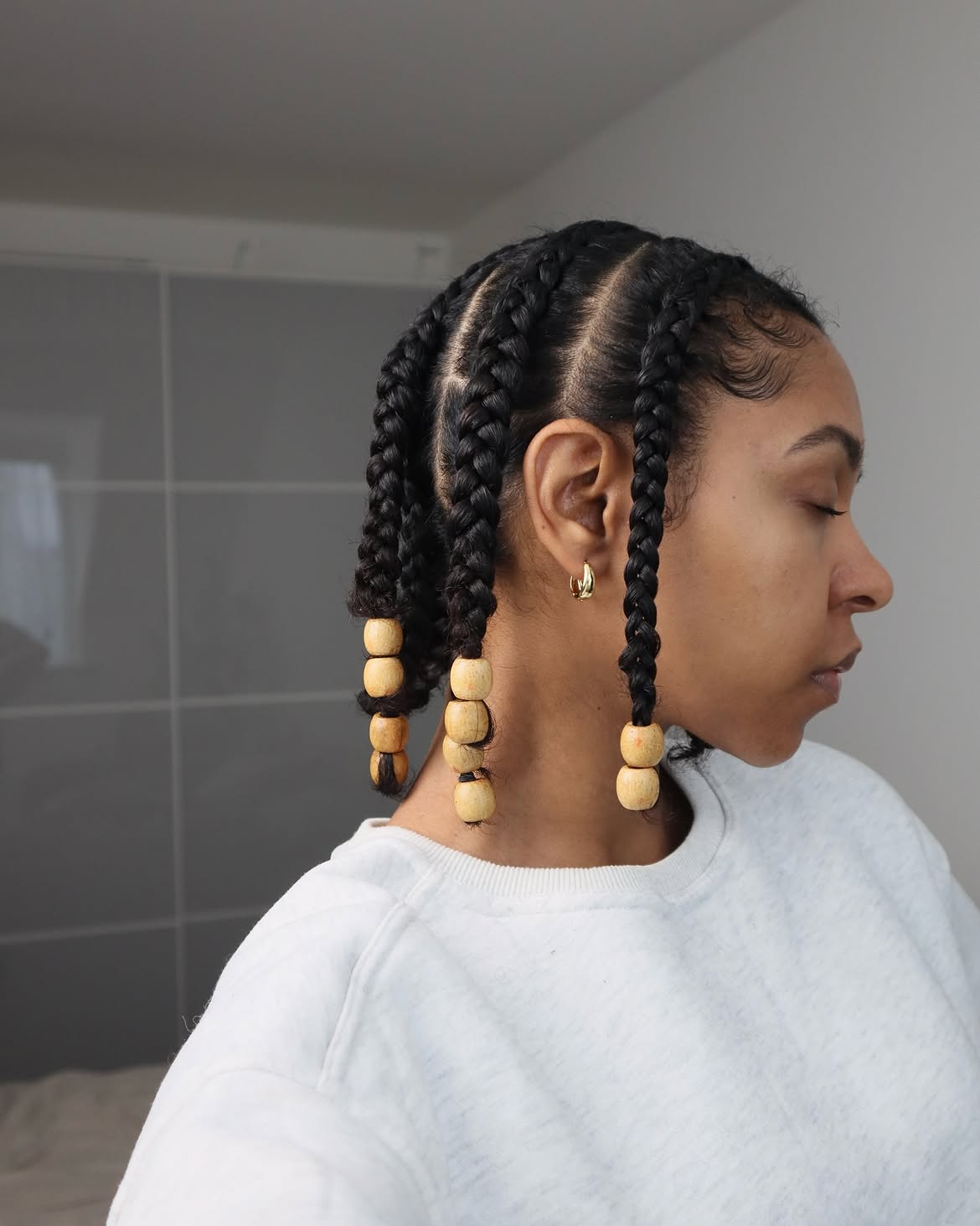 Chunky Plaits with Wooden Beads for Natural Hair