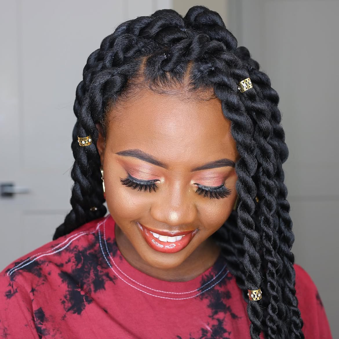 Chunky Twist Braids With Gold Cuff Accessories