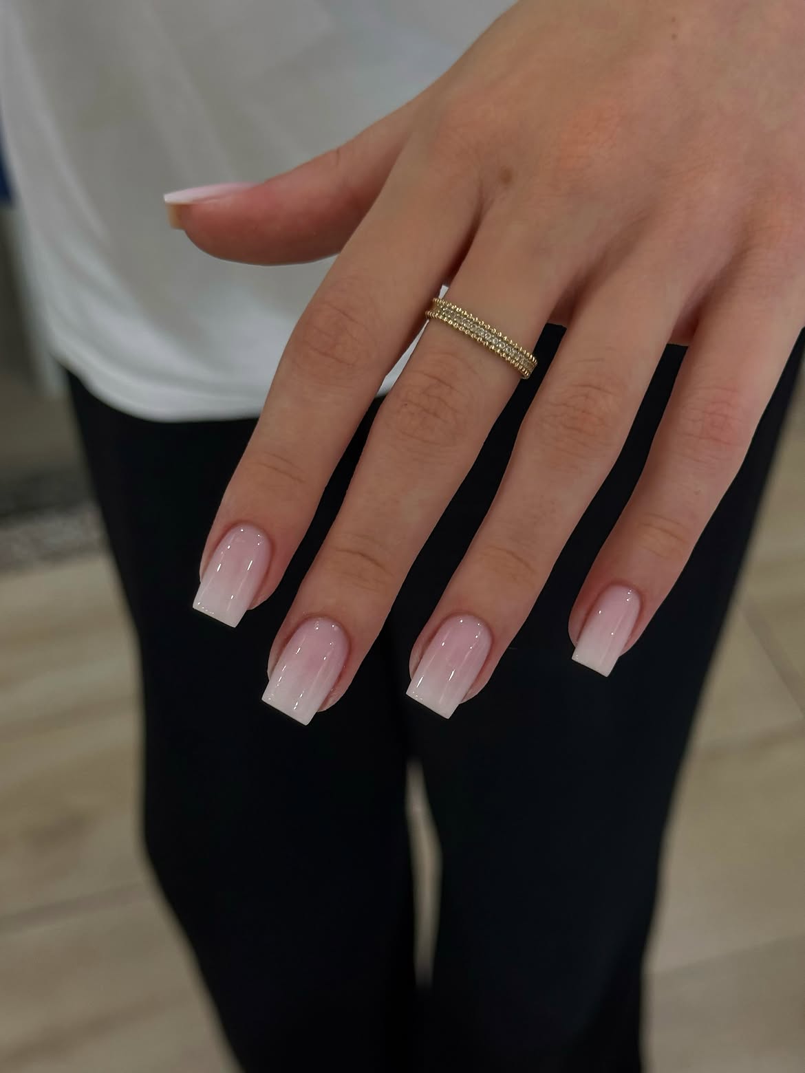 Classic Blush Pink To White Ombre Square Nails