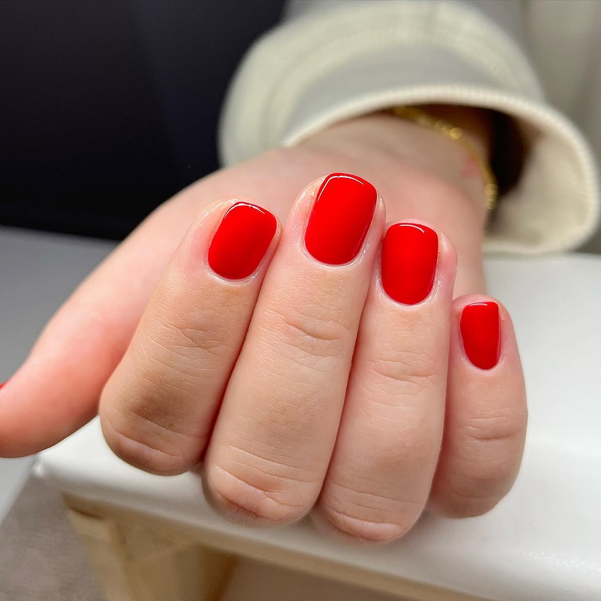 Classic Bright Red Glossy Short Squoval Nails